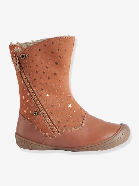 Mädchen-Boots aus Leder - hellbraun+schwarz - 4