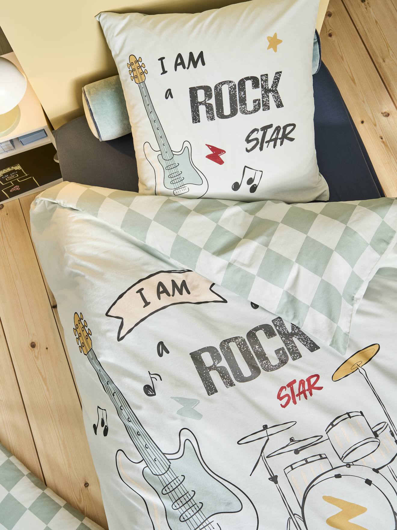 Kinder Bettwäsche-Set ROCK MUSIC salbei