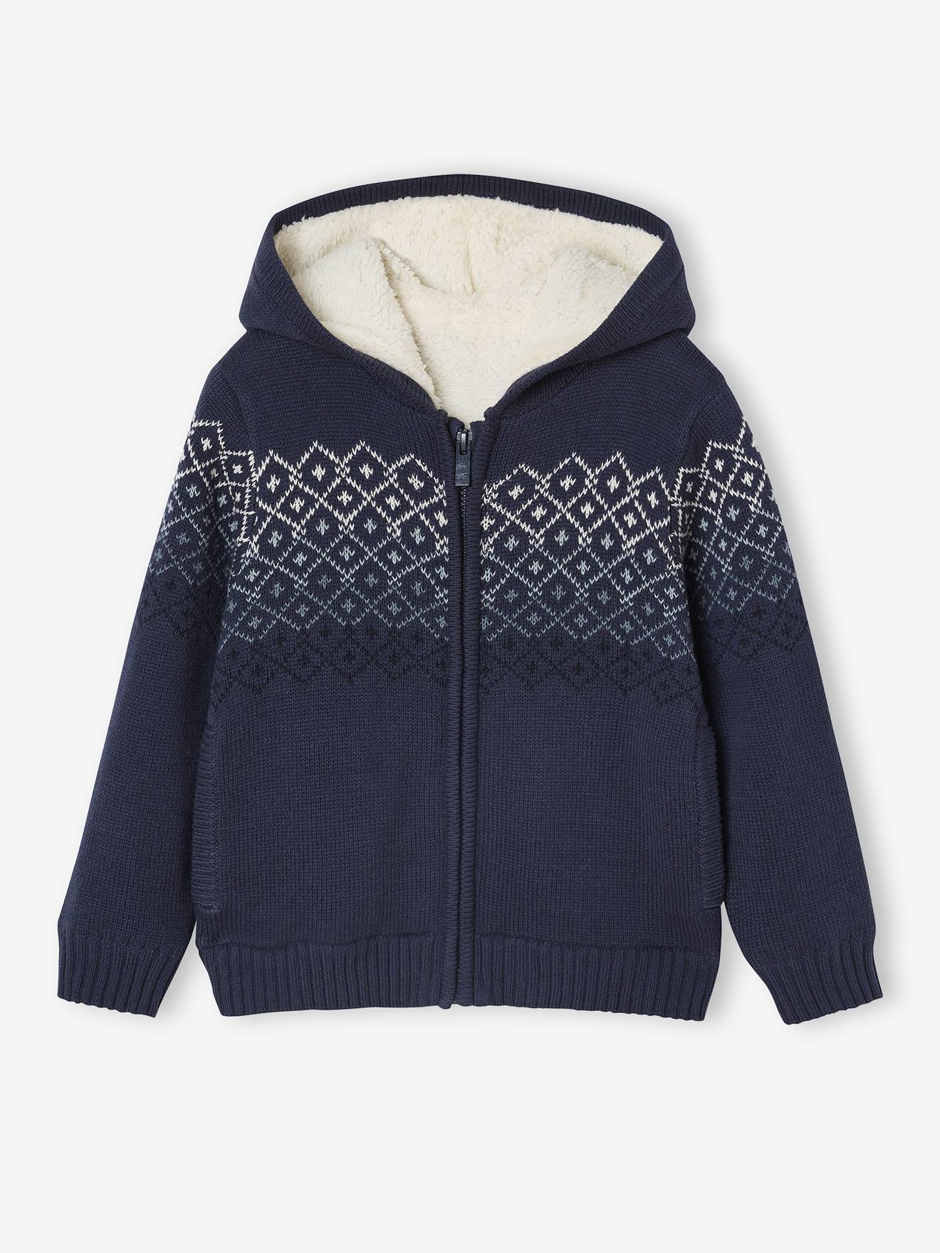 Thumbnail - Gefütterte Strickjacke mit Kapuze für Jungen