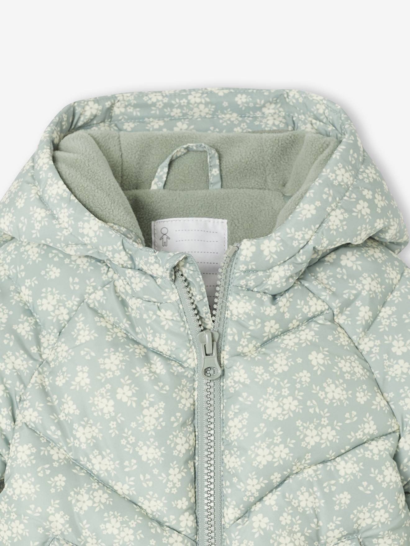 Thumbnail - Baby Winterjacke mit Kapuze und Blumenmuster salbei