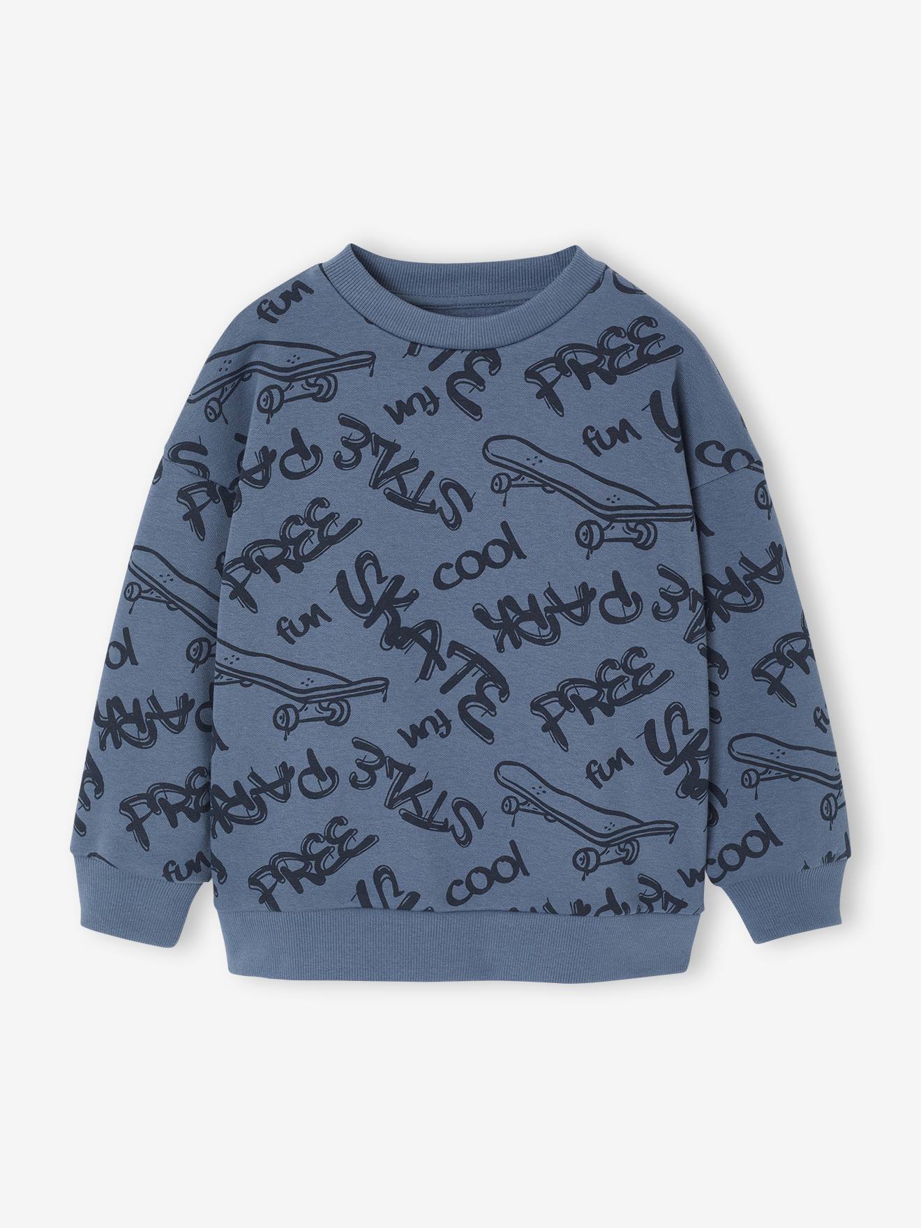 Sweatshirt mit Allover-Print mit Recycling-Polyester, Jungen blau Gr. 116 von vertbaudet