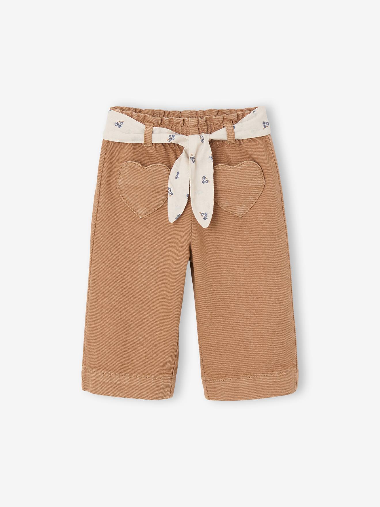 Weite Mädchen Baby Hose mit Dehnbund & Stoffgürtel karamell Gr. 62 von vertbaudet