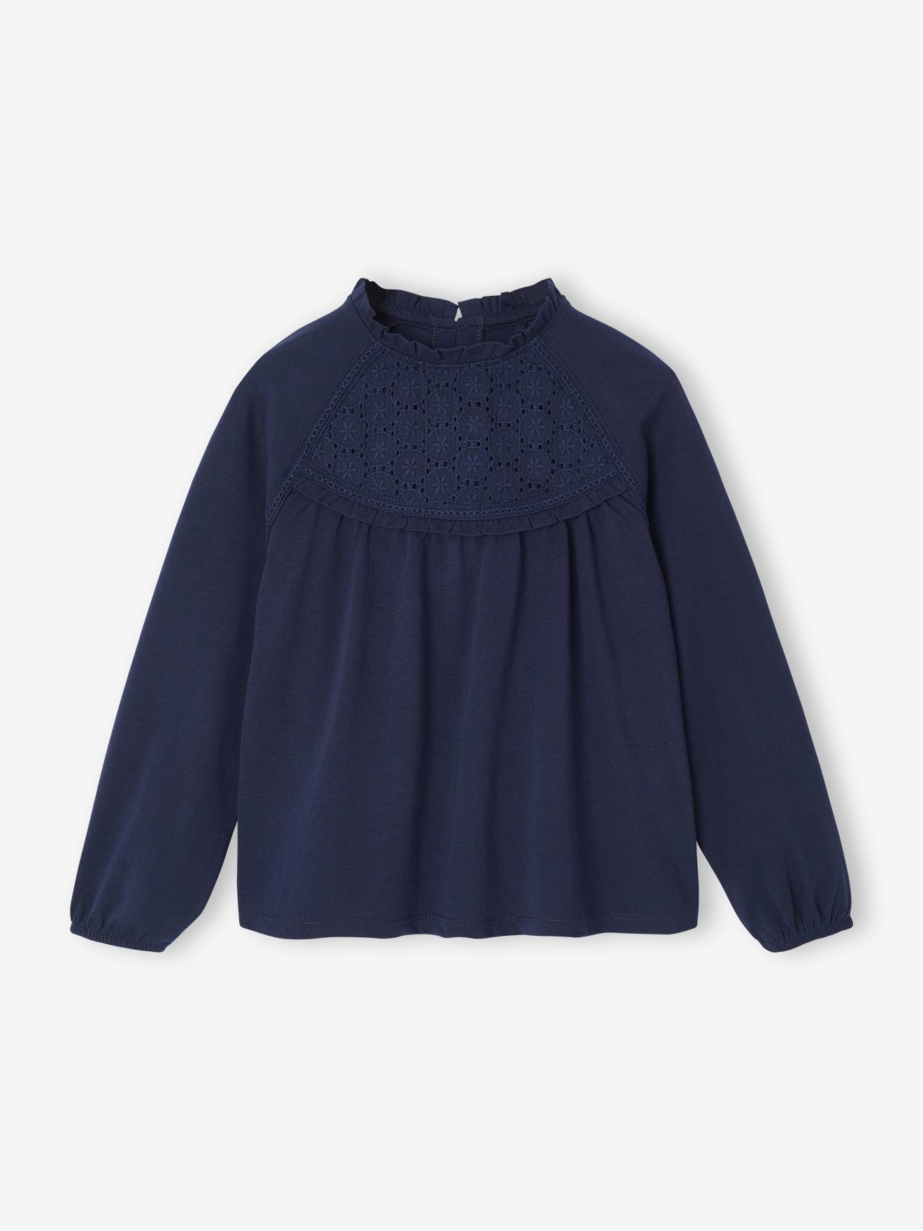 Mädchen Langarm-Blusenshirt mit Lochstickerei
