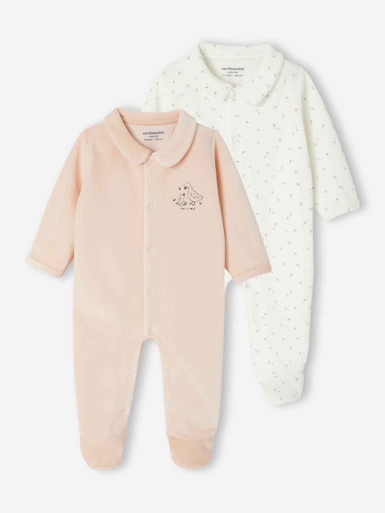 2er-Pack Baby Samt-Strampler mit Tier-Print 75% Bio-Baumwolle