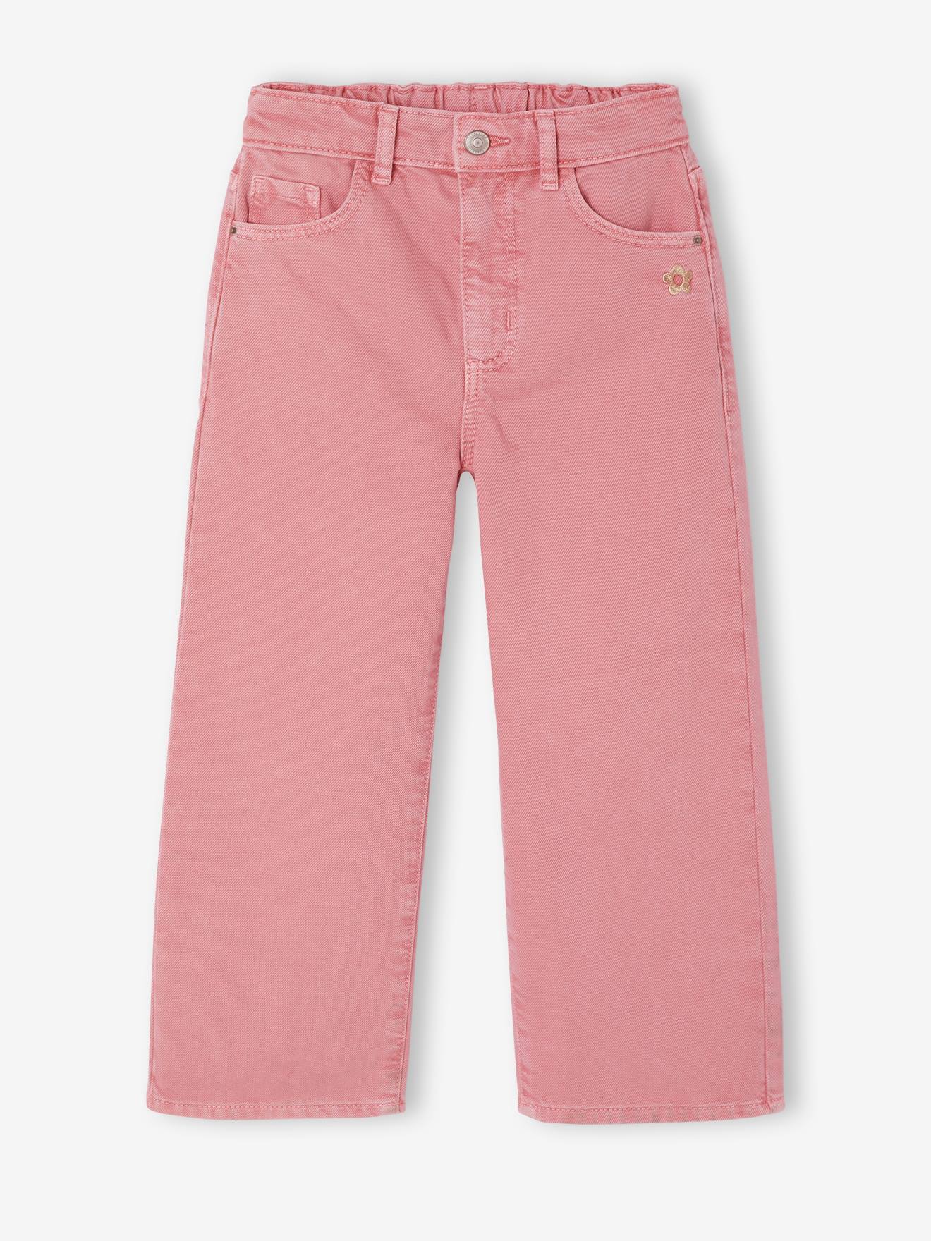 Weite Mädchen Hose mit Blumenstickerei, Bundweite verstellbar rosa Gr. 110 von vertbaudet