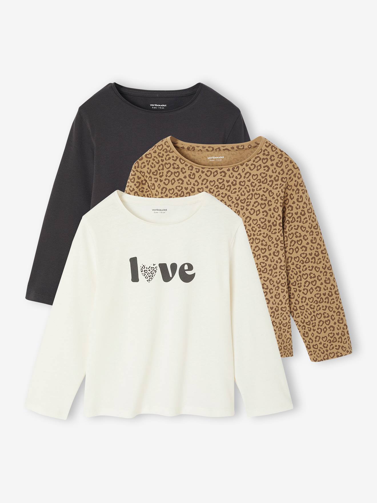3er-Pack Langarmshirts Mädchen mit Print BASIC