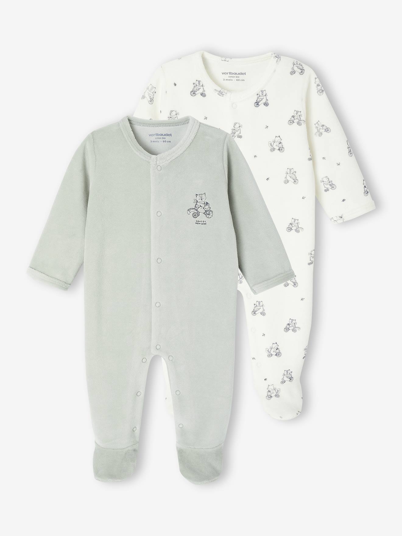2er-Pack Baby Samt-Strampler mit Tier-Print 75% Bio-Baumwolle