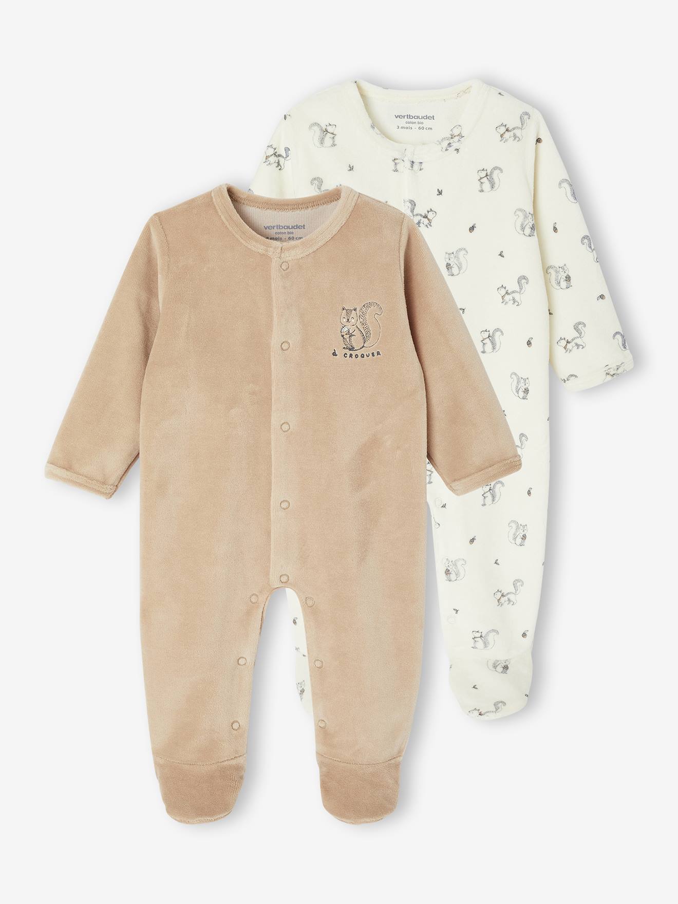 Bio-Kollektion: 2er-Pack Baby Strampler aus Samt beige Gr. 71 von vertbaudet