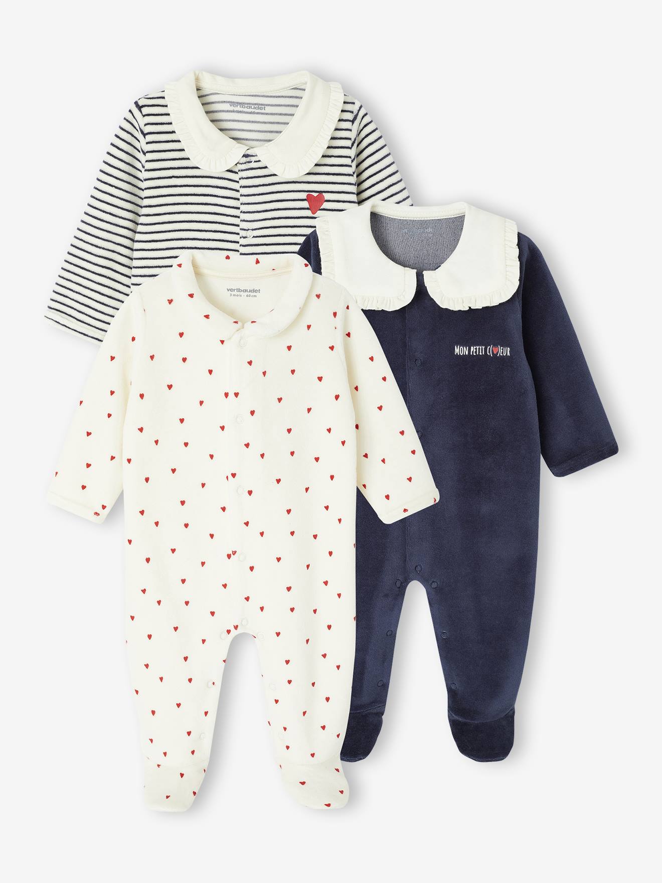 3er-Pack Baby Samt-Strampler