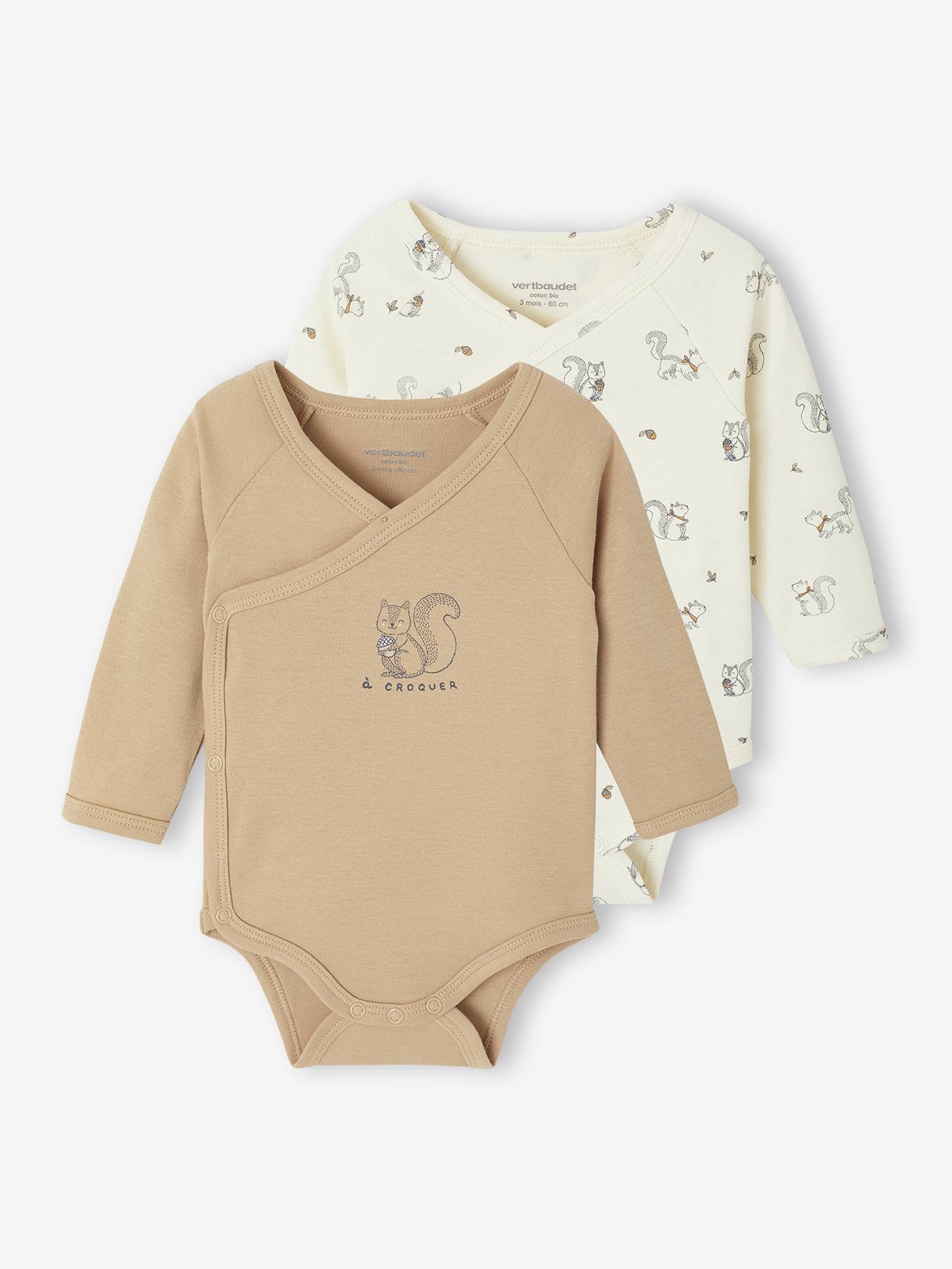 Bio-Kollektion: 2er-Pack Baby Wickelbodys mit langen Ärmeln beige Gr. 74 von vertbaudet