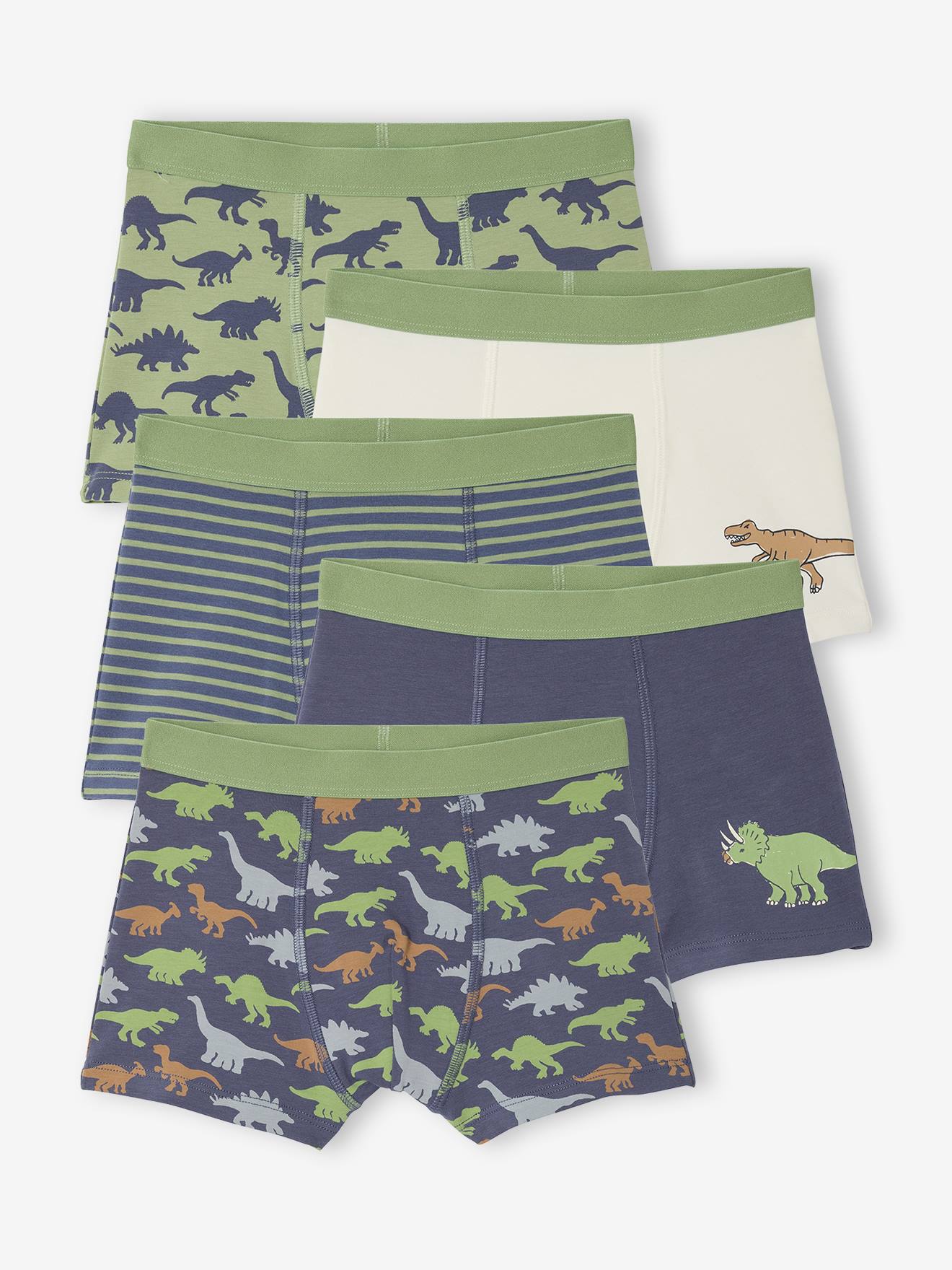 5er-Pack Boxershorts mit Dinosaurier Bio-Baumwolle, Jungen schieferblau Gr. 128 von vertbaudet