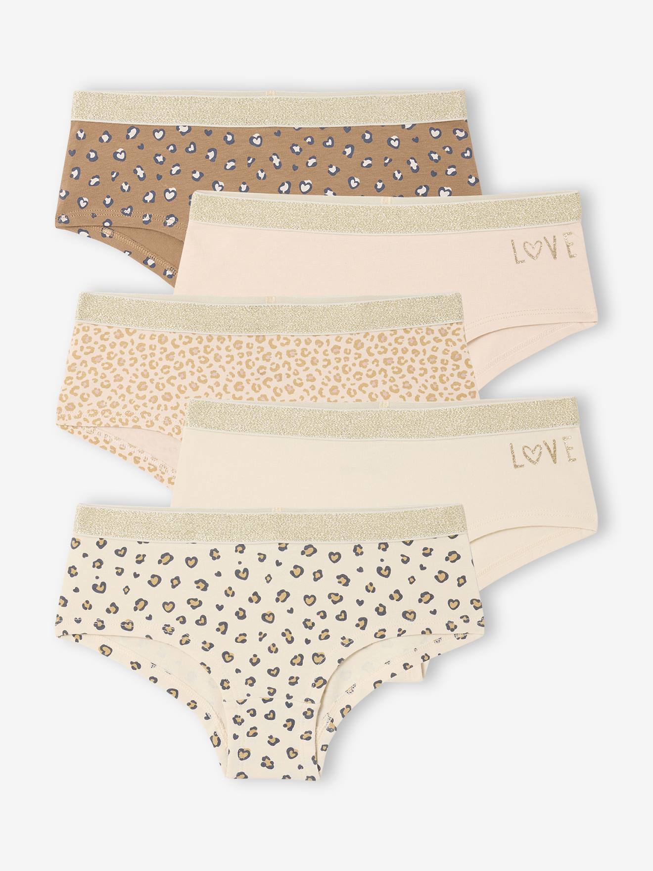 Bio-Kollektion: 5er-Pack Mädchen Shortys Leo & Love