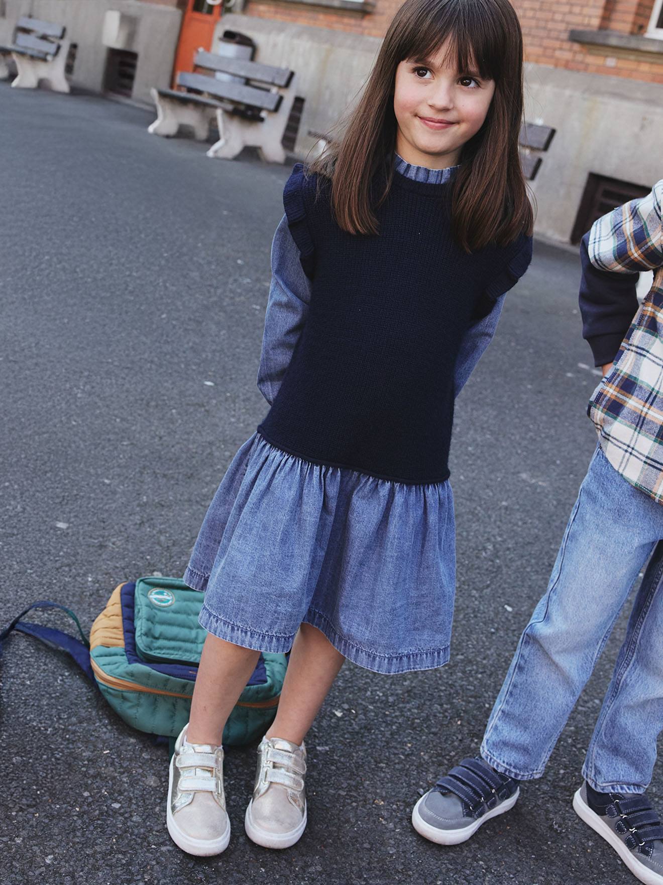 Vertbaudet Mädchen 2-in-1-Kleid Mit Denim-Look - Süß & Praktisch