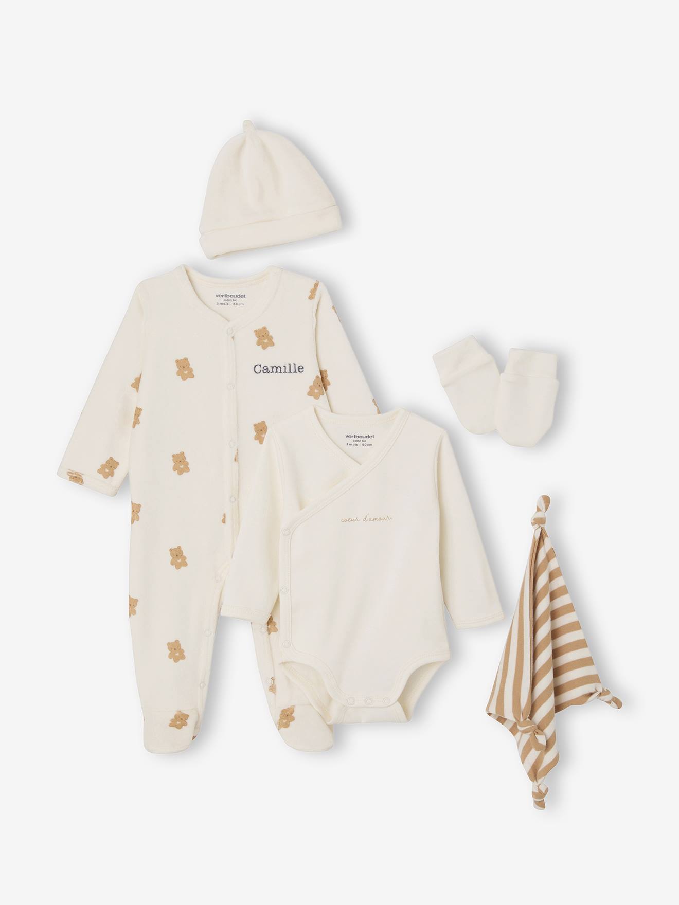 Bio-Kollektion: Baby Geschenk-Set zur Geburt, 6 Teile wollweiß Gr. 74 von vertbaudet