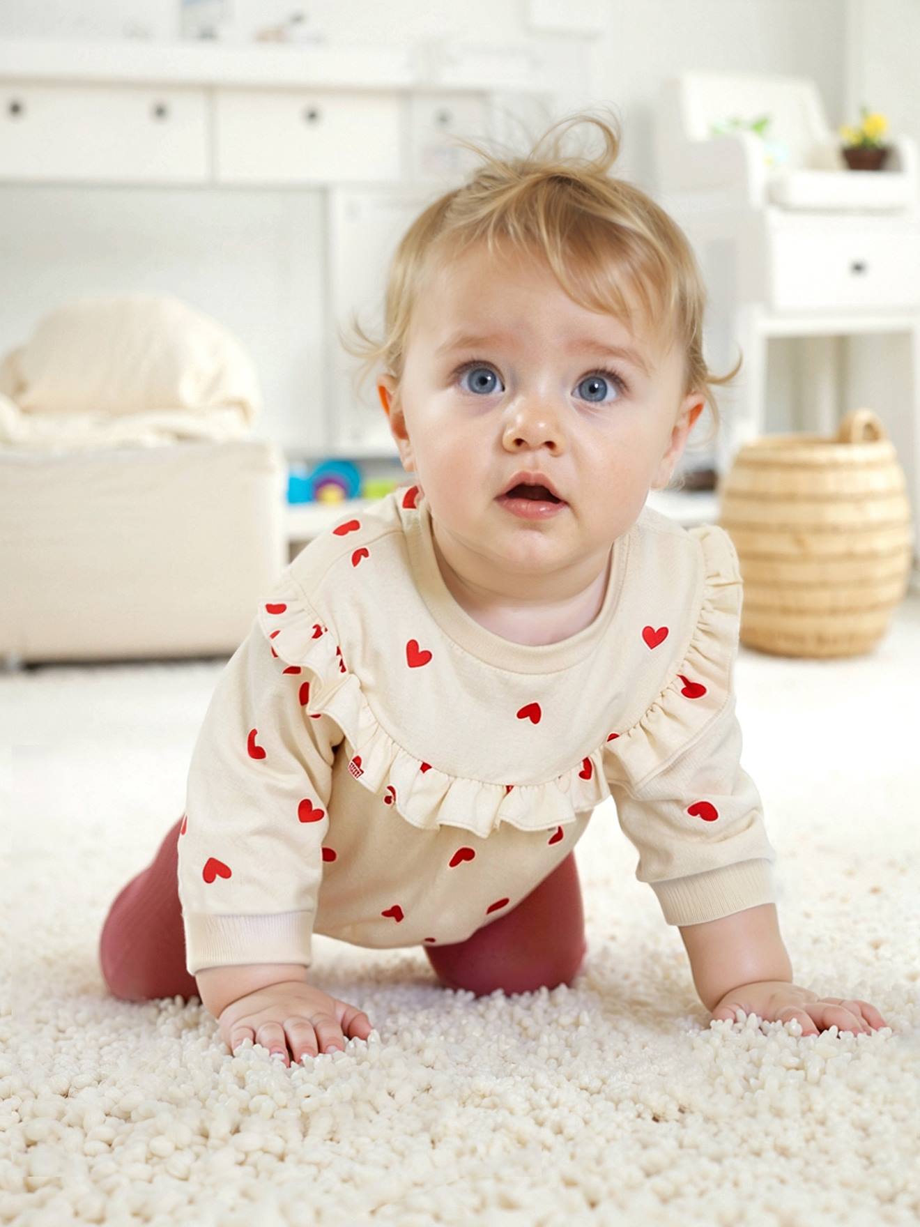 Baby-Set: Sweatshirt & Leggings, personalisierbar wollweiß Gr. 68 von vertbaudet