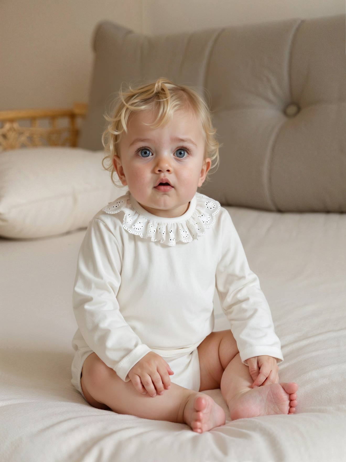 Baby Langarm-Body mit besticktem Kragen Bio-Baumwolle personalisierbar