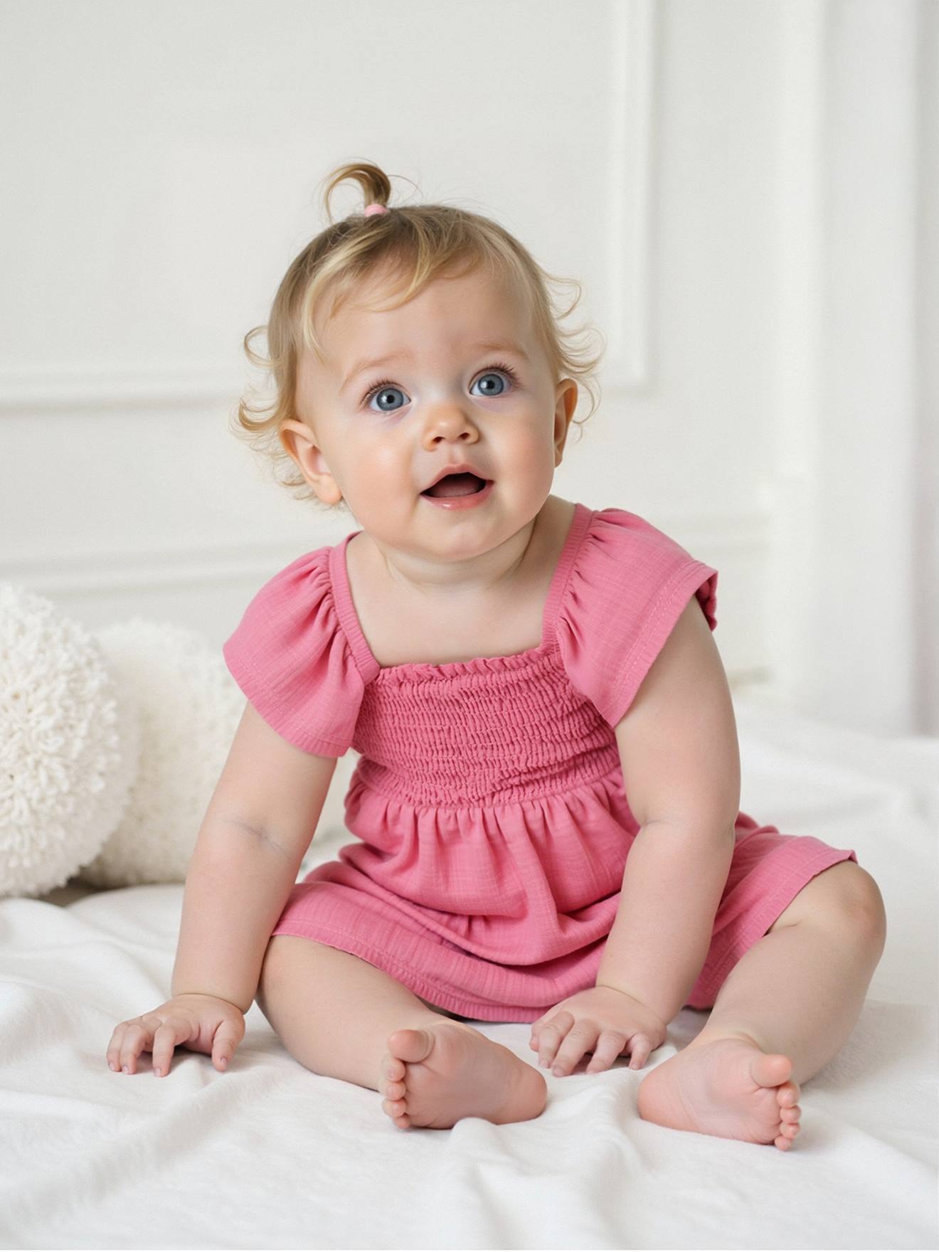 Gesmoktes Baby Kleid aus Musselin bonbon