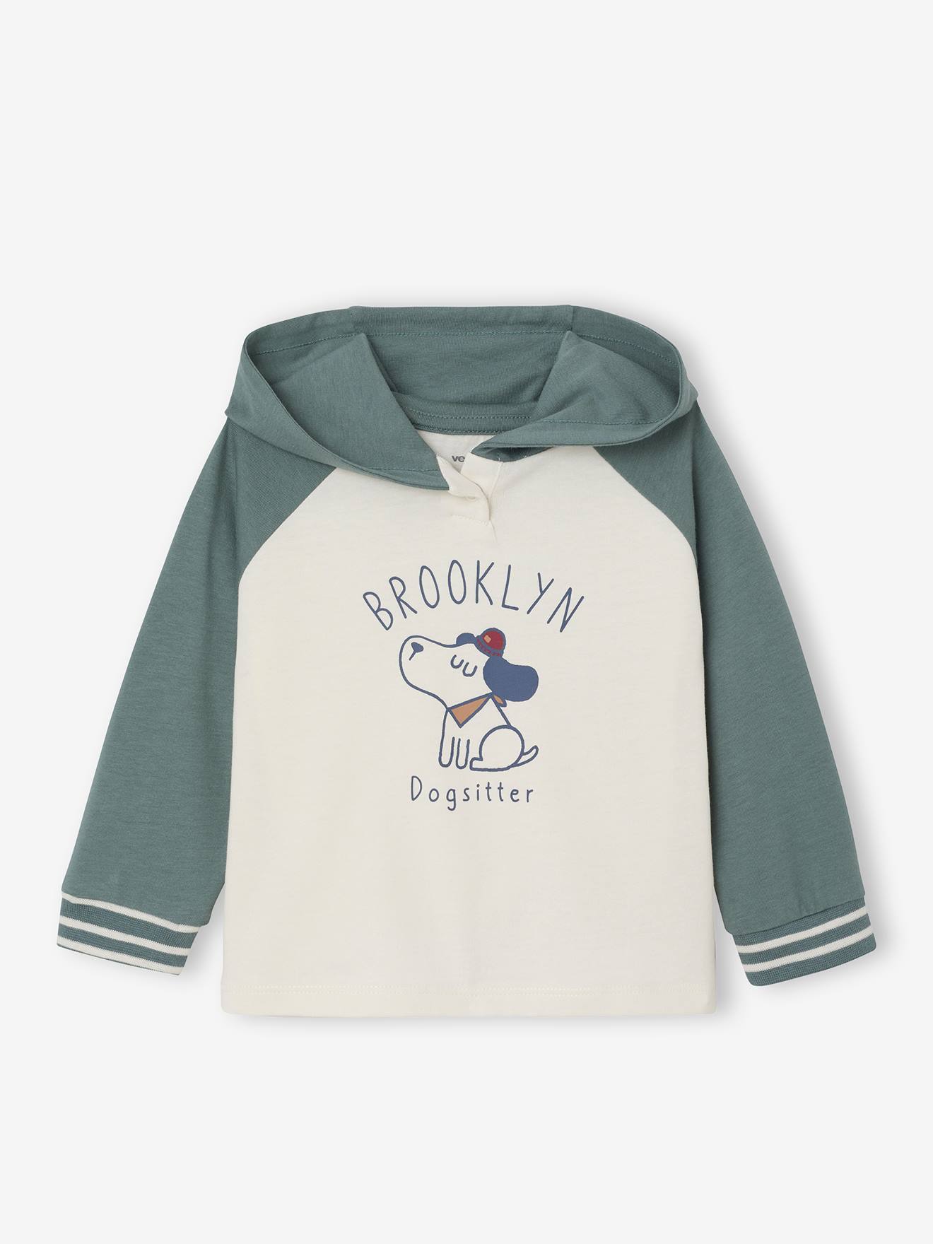 Baby Shirt mit Kapuze & Hundemotiv BROOKLYN Dogsitter, Bio-Baumwolle grün Gr. 62 von vertbaudet