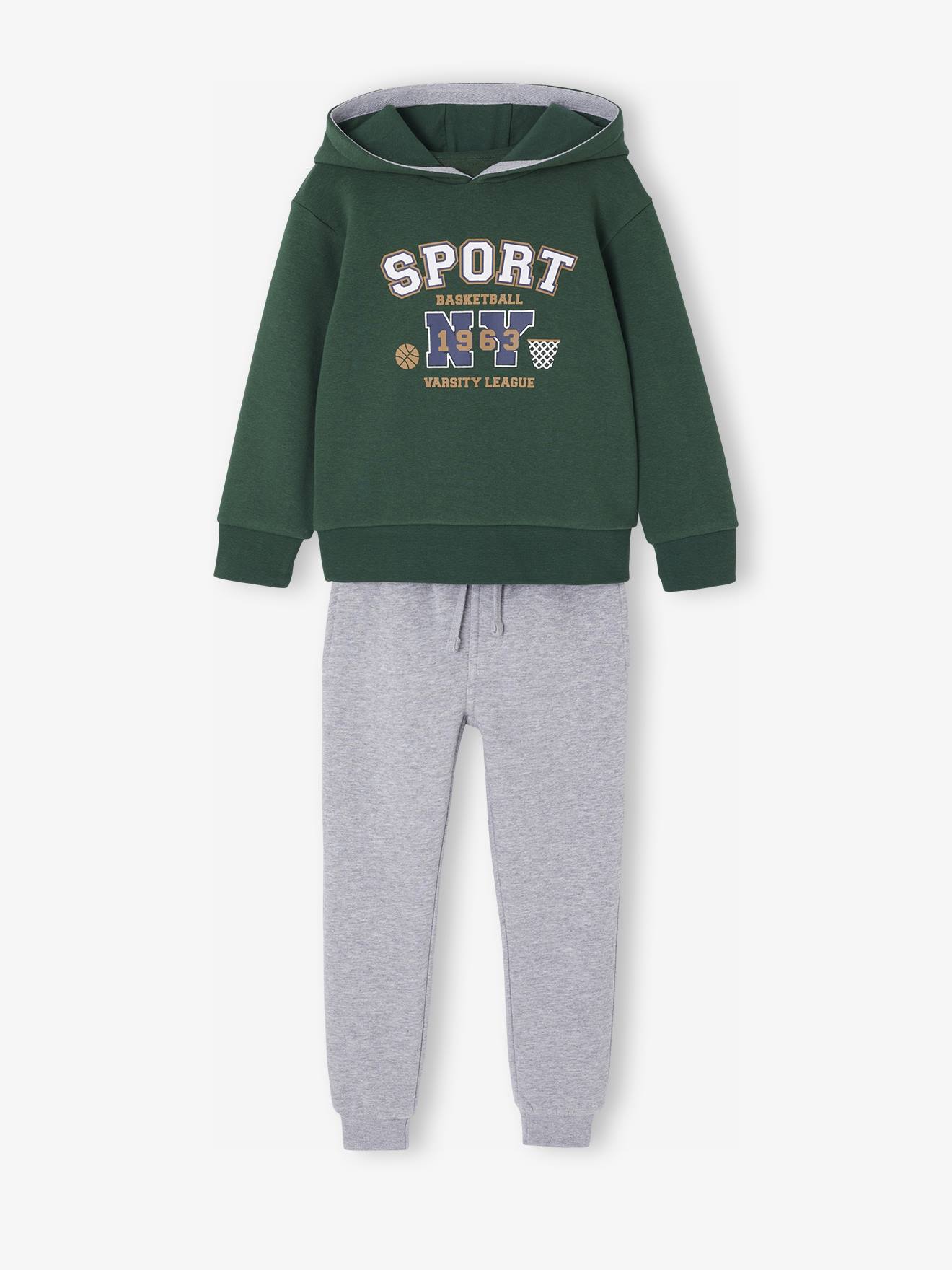 Jungen Sport-Set: es Kapuzensweatshirt & Jogginghose mit Recycling-Polyester moosgrün Gr. 128 von vertbaudet