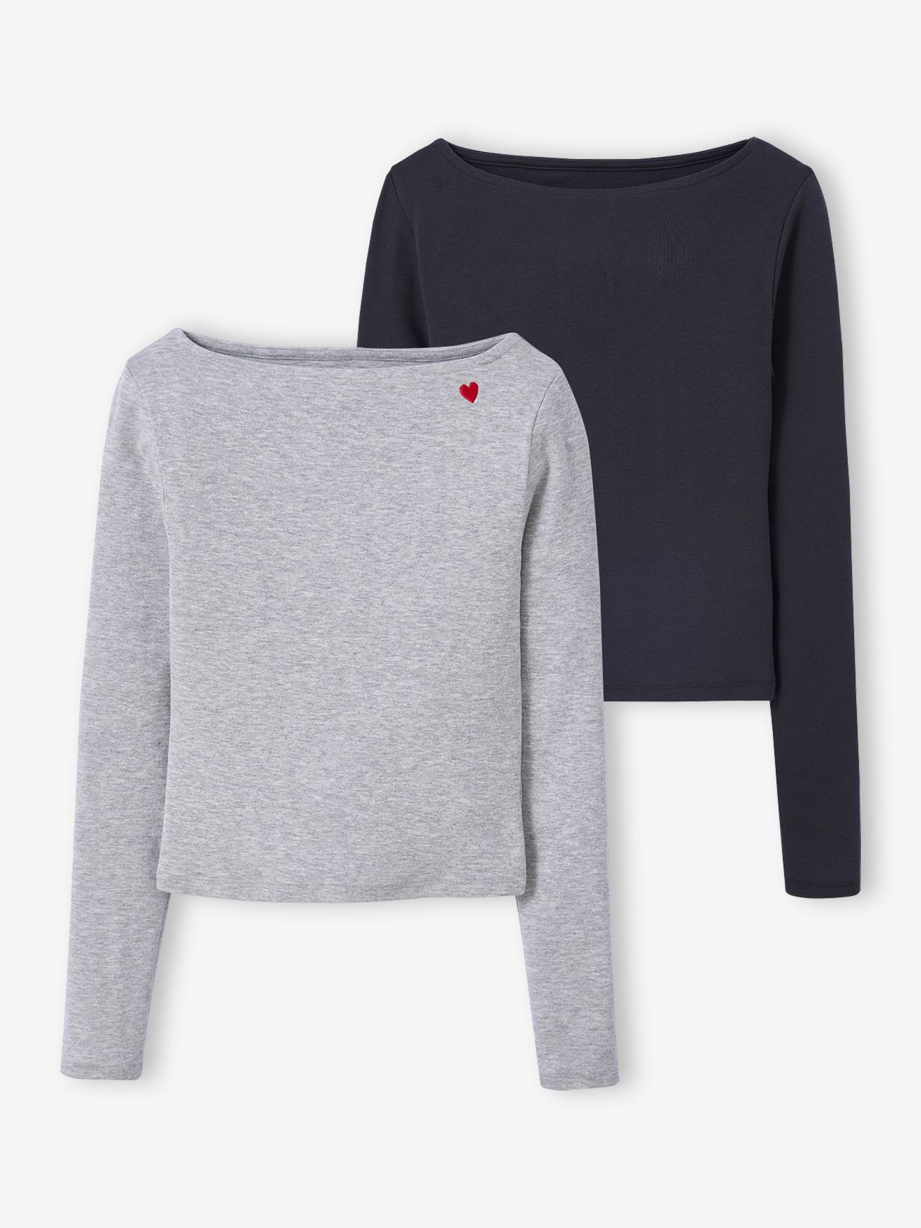 2er-Pack Shirt mit U-Boot-Ausschnitt Ripp-Jersey Mädchen JONEN