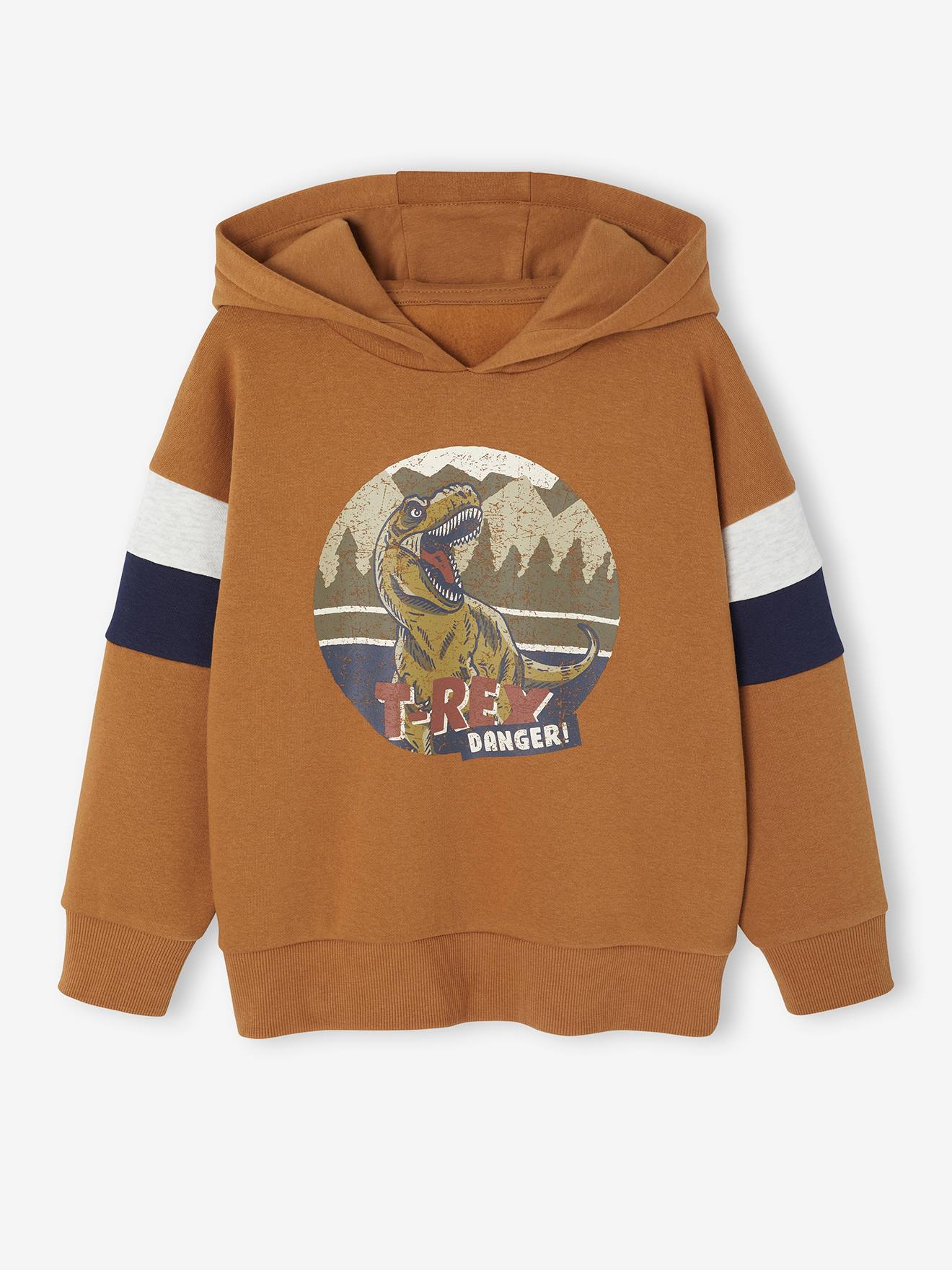 Jungen Kapuzensweatshirt mit Prints ADVENTURE, Recycling-Polyester pekannuss Gr. 140 von vertbaudet