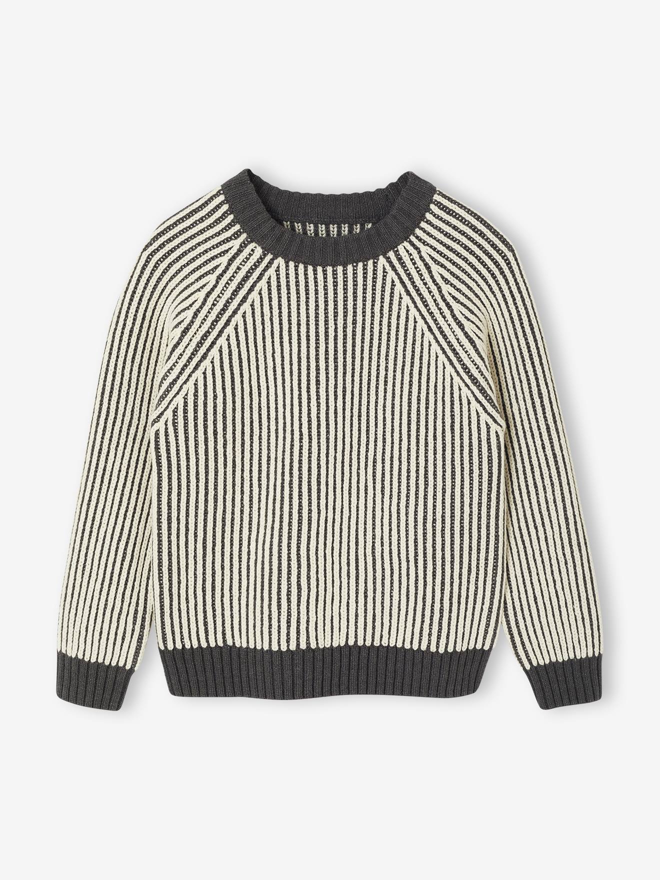 Zweifarbiger Jungen Strickpullover grau Gr. 158/164 von vertbaudet