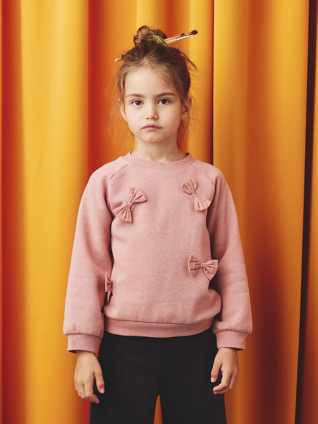 Sweatshirt mit Schleifen-Applikationen für Mädchen blush