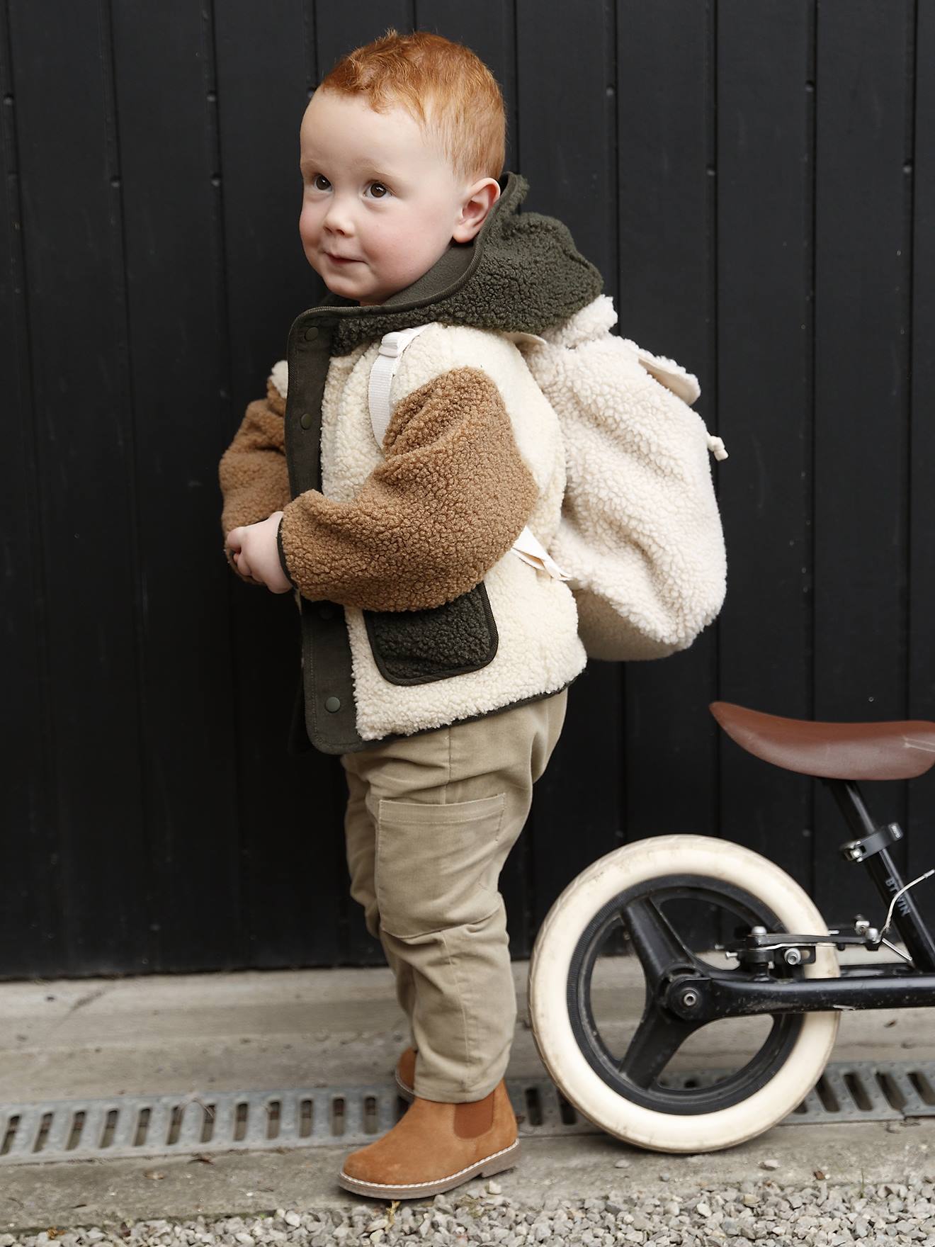 Baby Mantel aus Teddyfleece mit Kapuze sandfarben