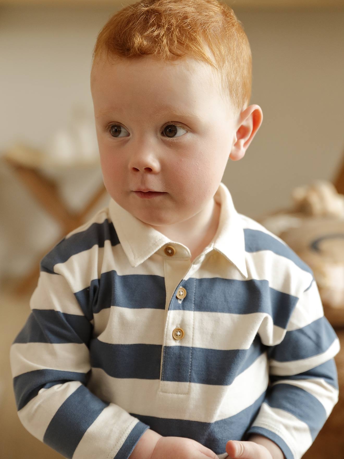 Baby Langarm-Poloshirt mit breiten Streifen