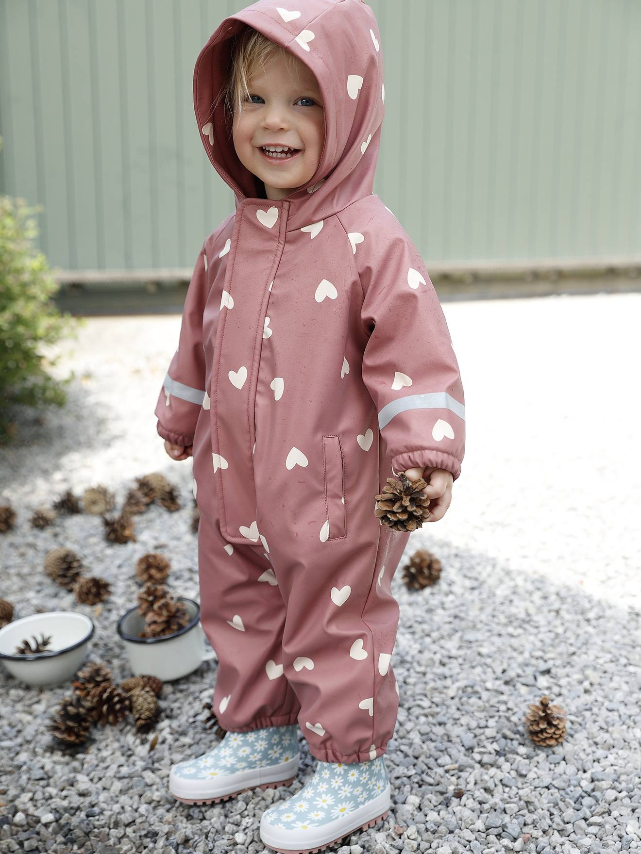 Bedruckter Baby Regen-Overall mit Fleecefutter und Kapuze