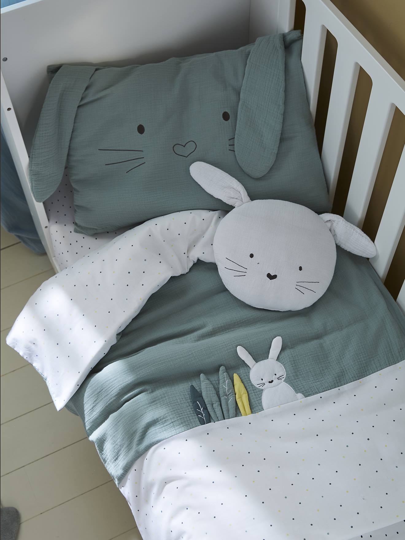 Vertbaudet Baby Bettbezug Ohne Kissenbezug Minzhase Mit Musselin Grün 80X120