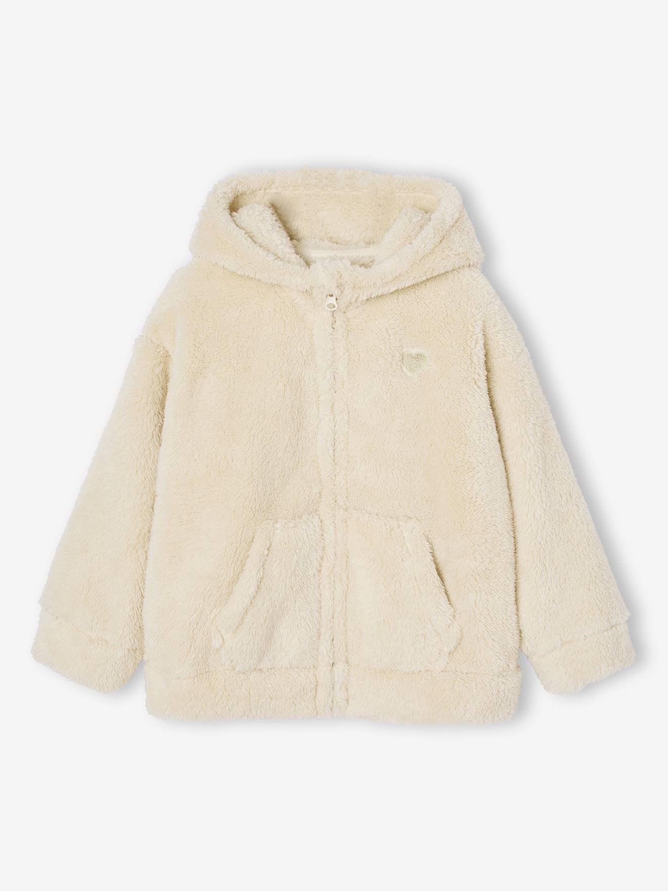 Vertbaudet Mädchen Jacke Aus Fell-Imitat Mit Kapuze Wollweiß Größe 116