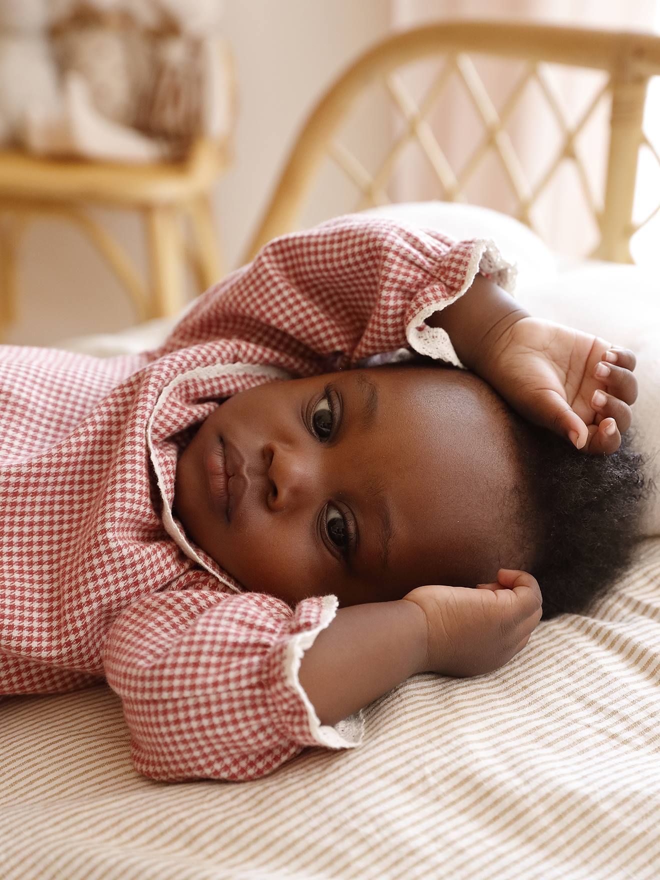 Mädchen Flanellbluse mit Vichykaro & Rüschenkragen wollweiß Gr. 56 von vertbaudet