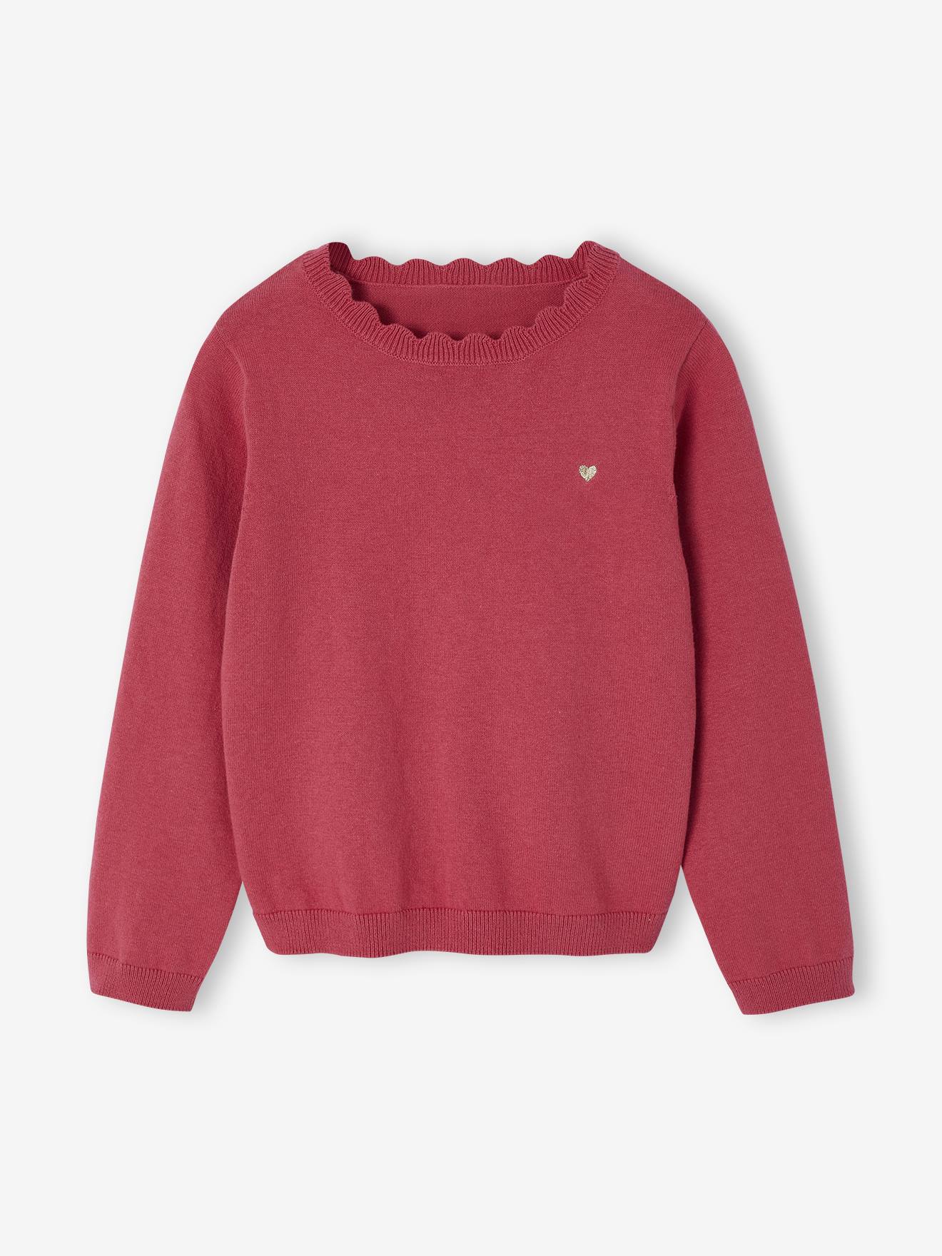 Mädchen Pullover mit Herz-Stickerei & Wellenausschnitt BASIC