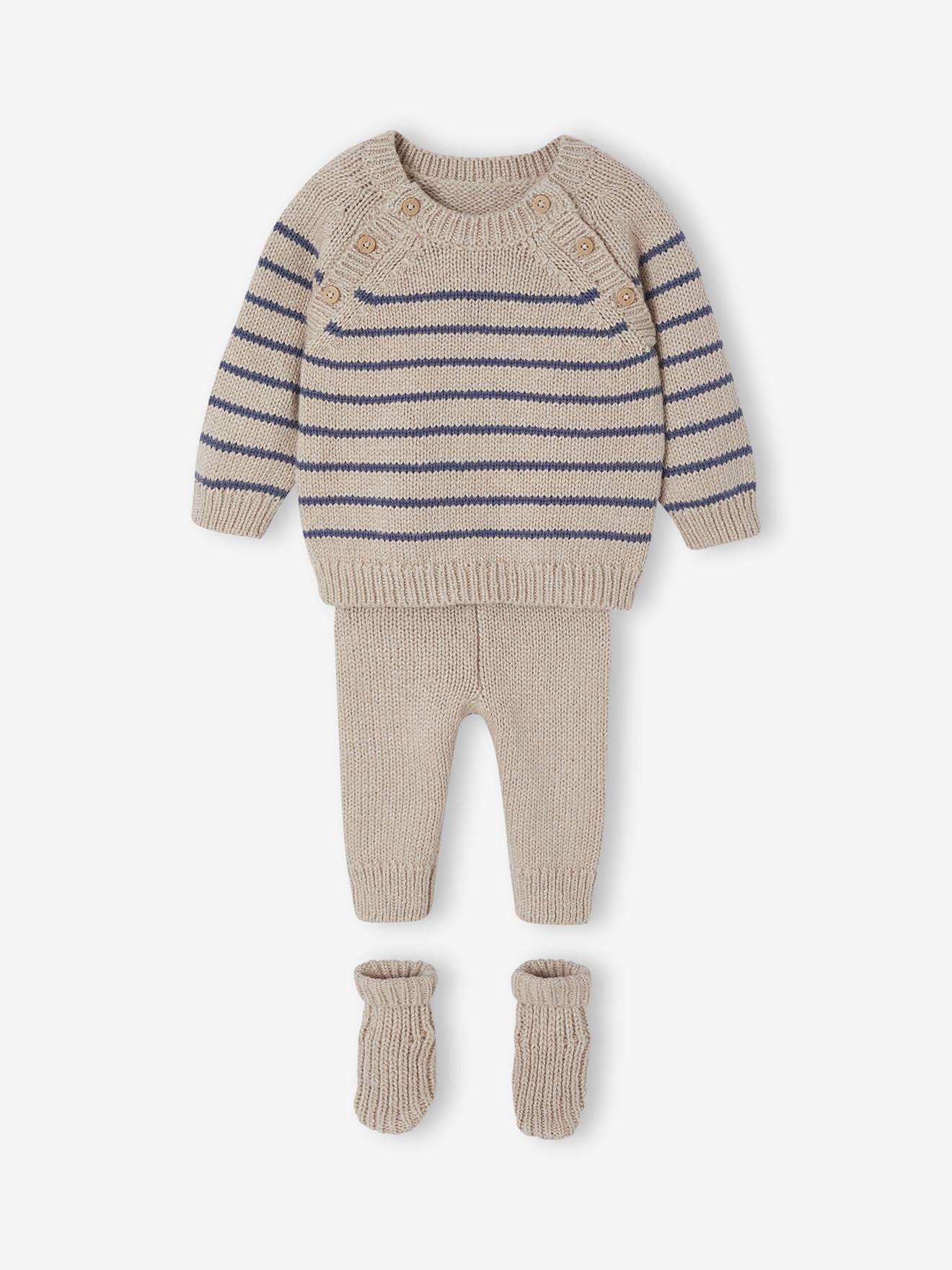 Thumbnail - Baby-Set aus Strick: Streifenpullover