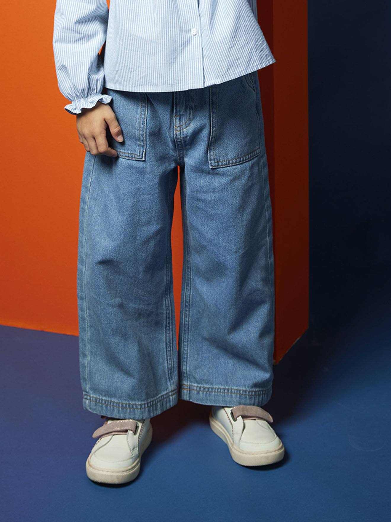 Weite Mädchen Jeans im Worker-Style blau Gr. 158 von vertbaudet