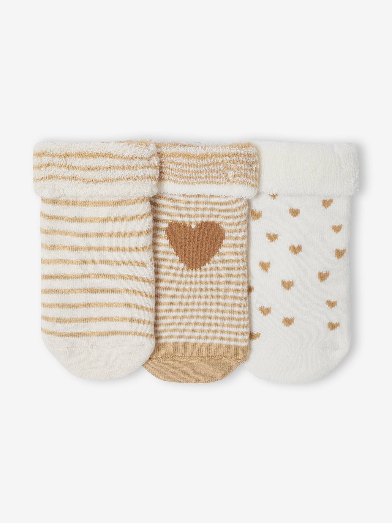 3er-Pack dicke Baby Socken HERZEN mit Umschlag