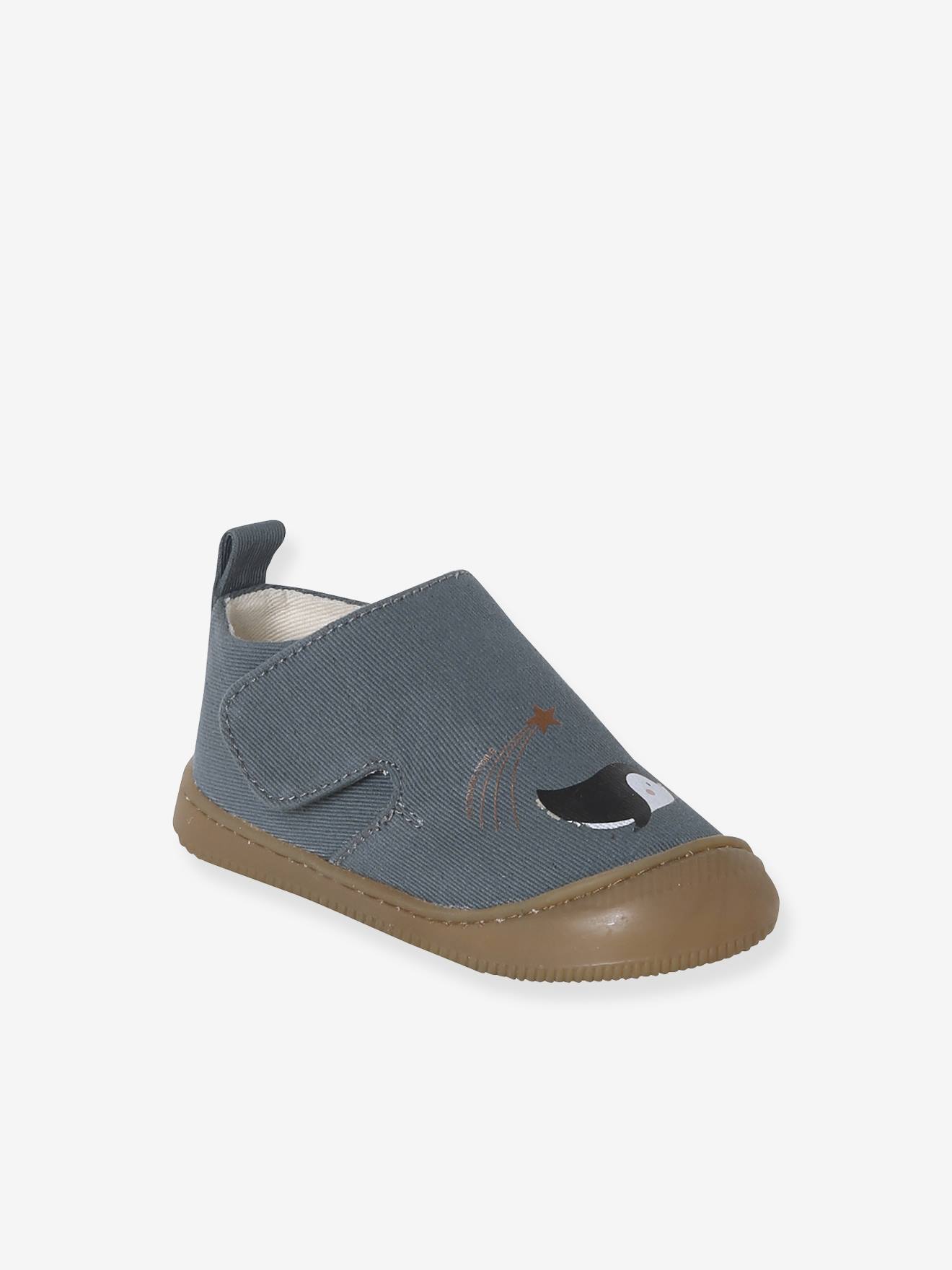 Baby Stoff-Hausschuhe mit Klett