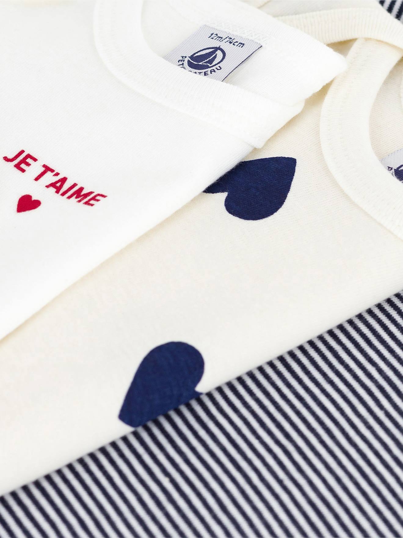Thumbnail - 3er-Pack Baby Schlupfbodys mit langen Ärmeln und Herzmotiv PETIT BATEAU