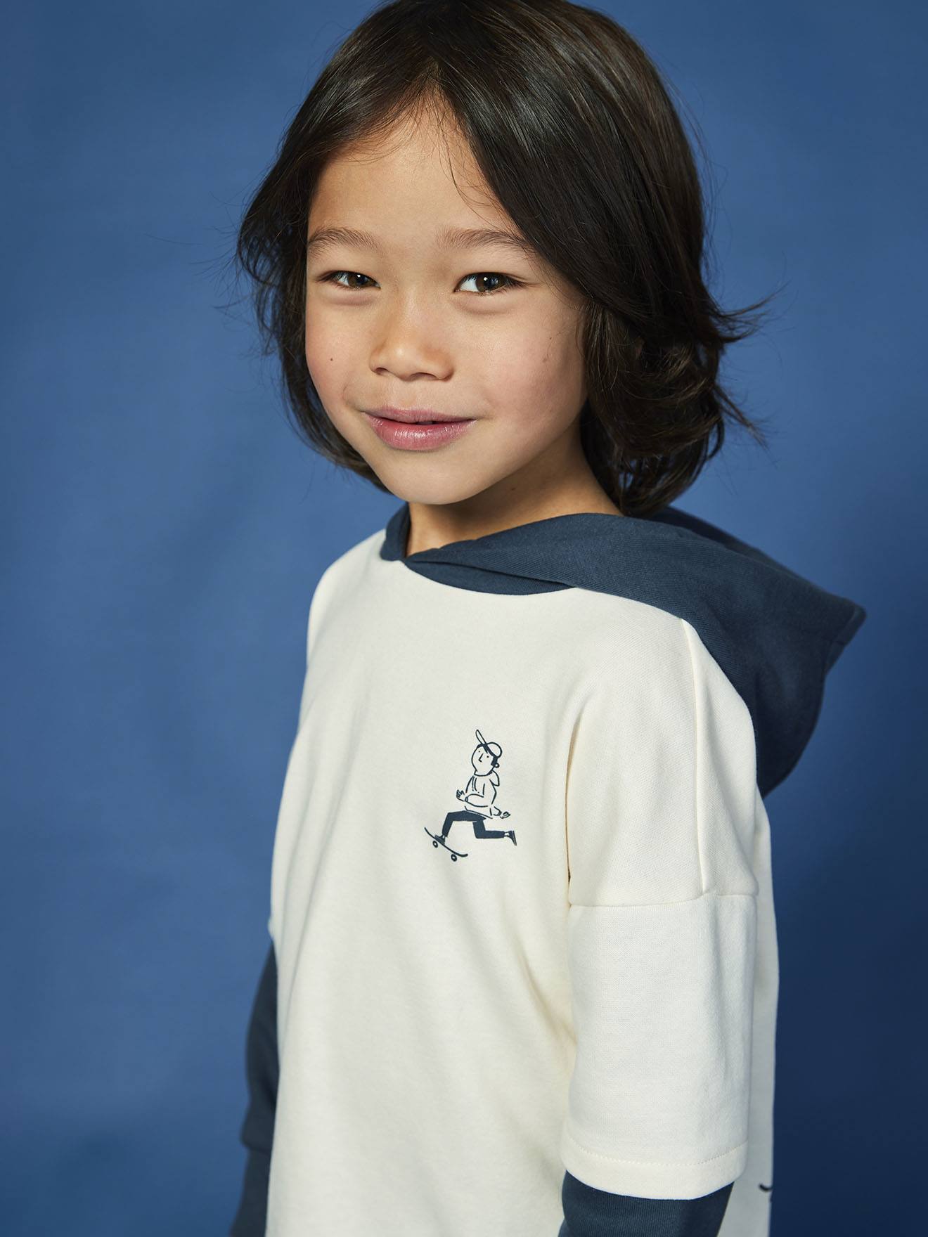 Jungen Kapuzensweatshirt mit Prints, Lageneffekt wollweiß Gr. 158/164 von vertbaudet