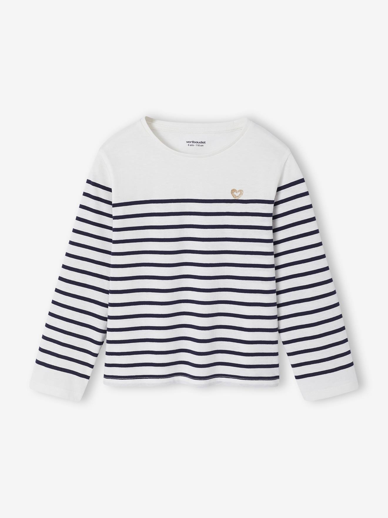 Mädchen Ringelshirt mit Herz-Stickerei