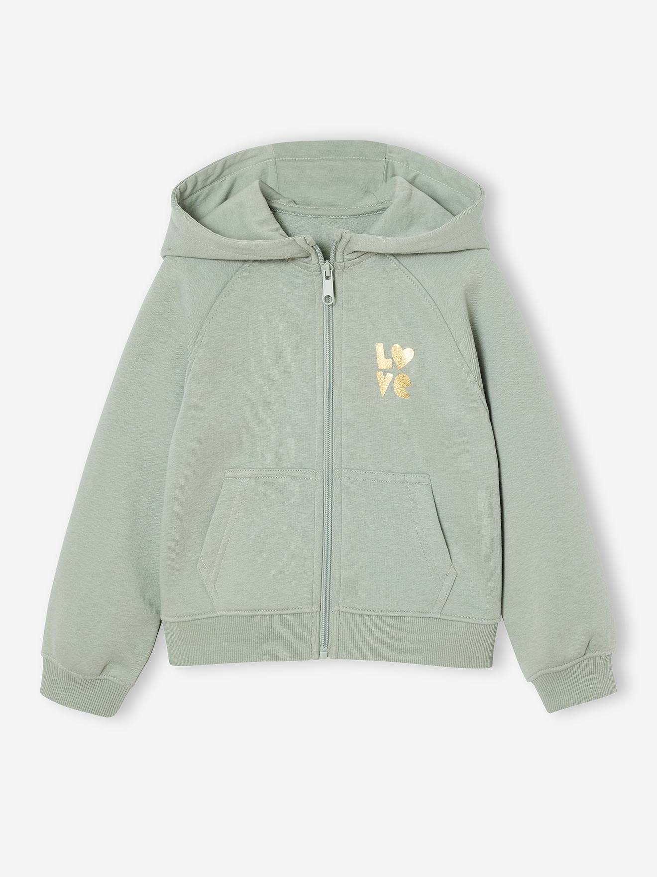 Mädchen Kapuzensweatjacke für Sport & Freizeit mit Recycling-Polyester salbeigrün Gr. 116 von vertbaudet