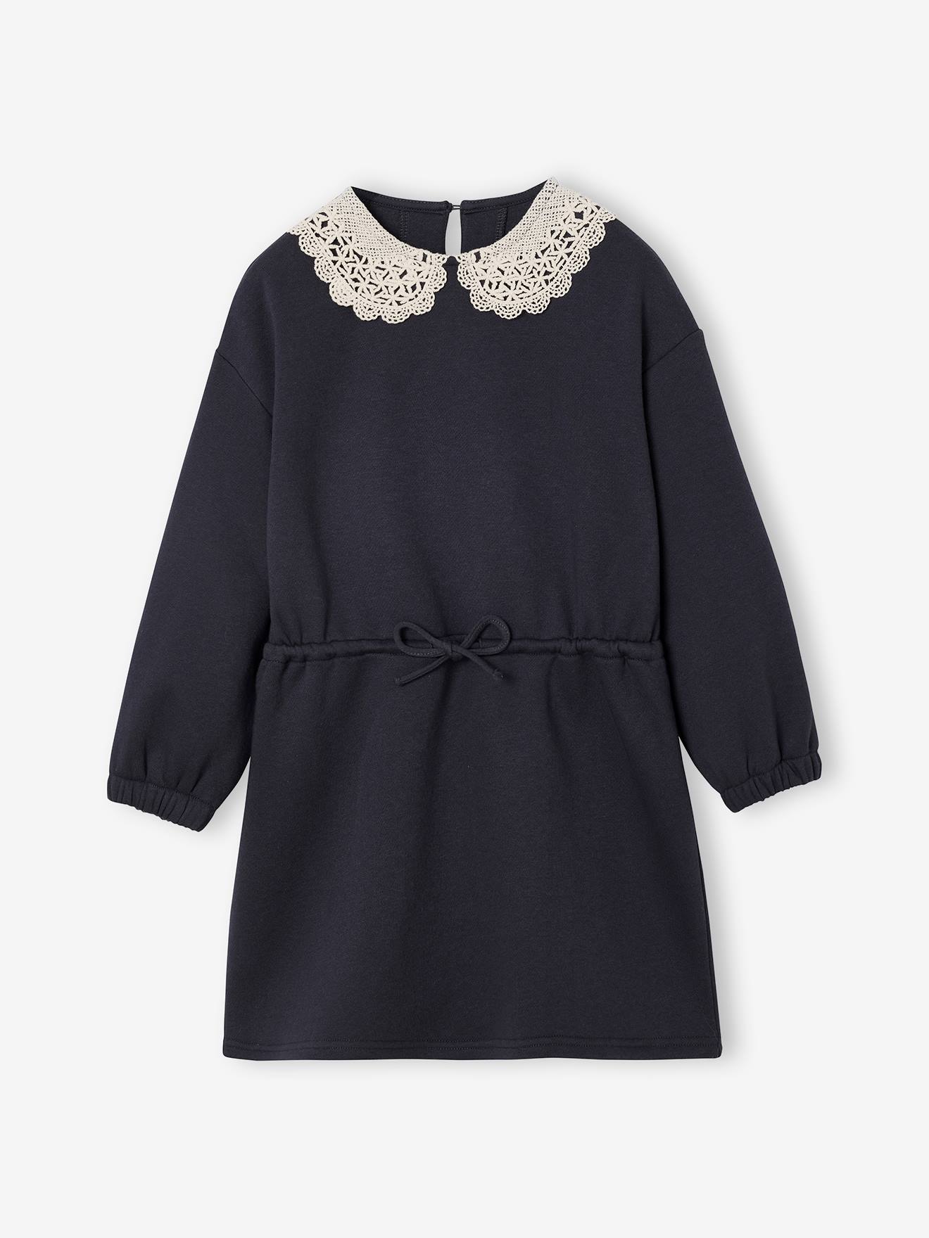 Mädchen Sweatkleid mit Makramee-Kragen und Recycling-Polyester