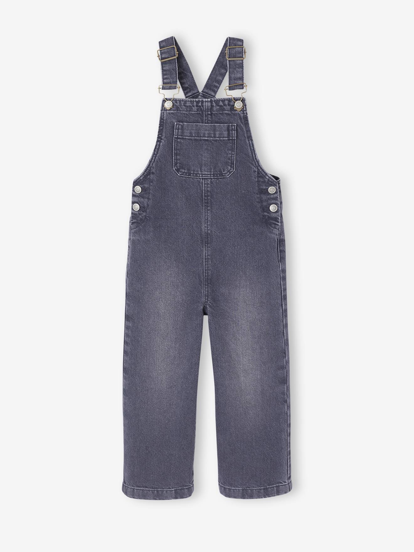 Mädchen Jeans-Latzhose mit weitem Bein schwarz denim Gr. 158 von vertbaudet