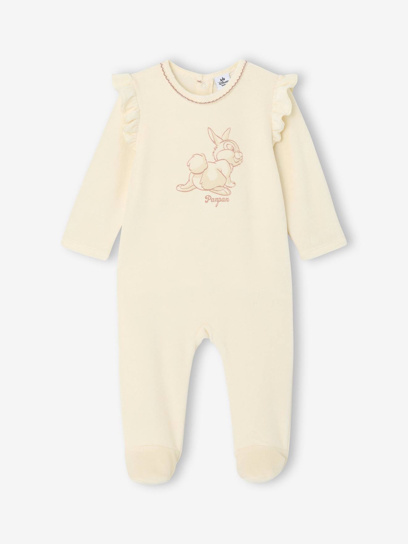 Samt-Schlafanzug mit Rüschen & Klopfer-Motiv Disney Animals, Baby vanille Gr. 71
