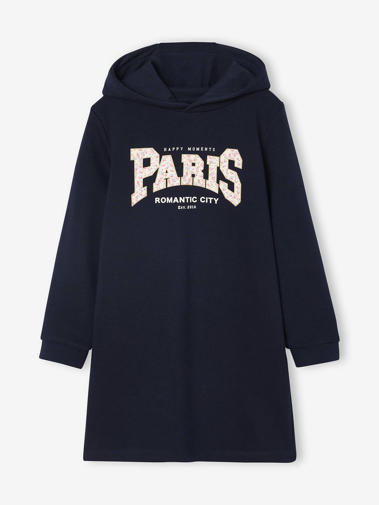 Mädchen Sweatkleid mit Kapuze blau Gr. 128 von vertbaudet