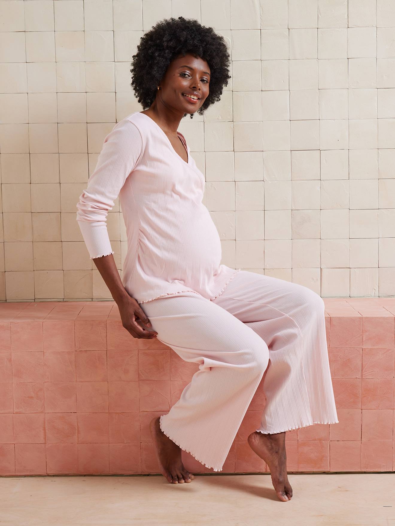 2-teiliges SchlafanzugSchwangerschaft & Stillzeit, Rippstrick rosa Gr. 32/34 von vertbaudet