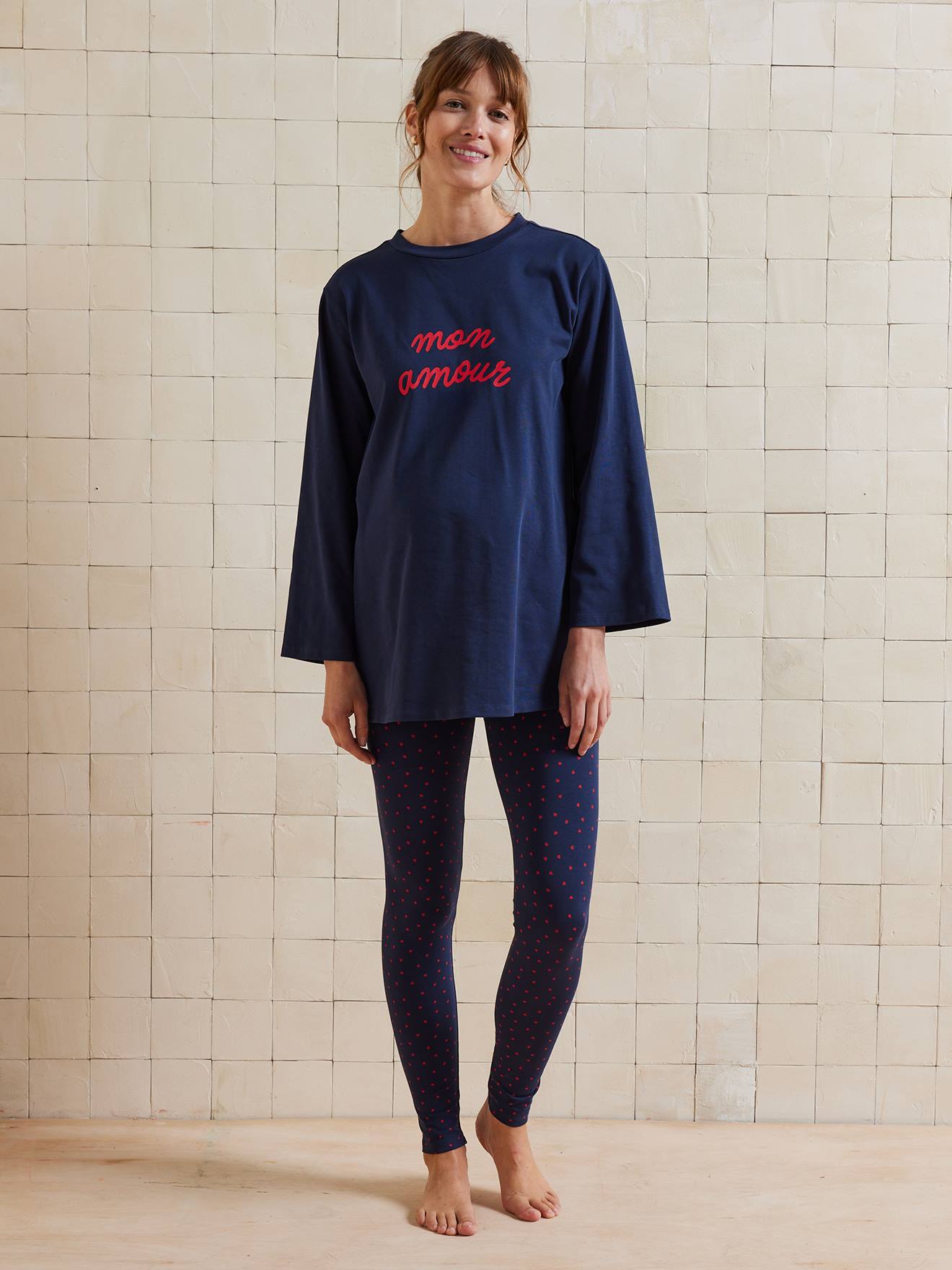 2-teiliges Umstands-Schlafanzug MON AMOUR Schwangerschaft & Stillzeit, Bio-Baumwolle blau Gr. 40/42 von vertbaudet