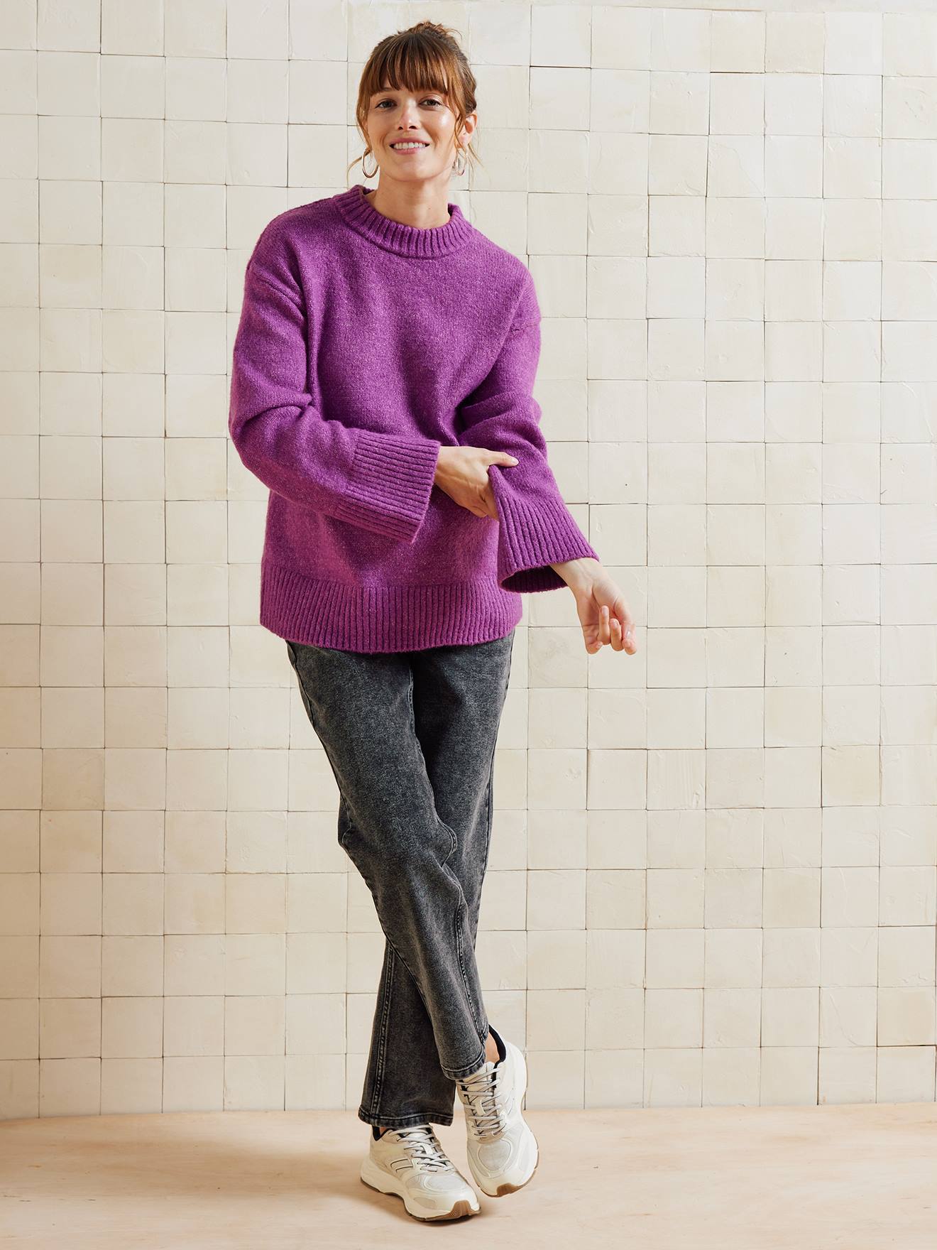 Umstands-Jeans mit geradem Bein & nahtlosem Einsatz am Bauch , Bundweite verstellbar grauer denim Gr. 44 von vertbaudet