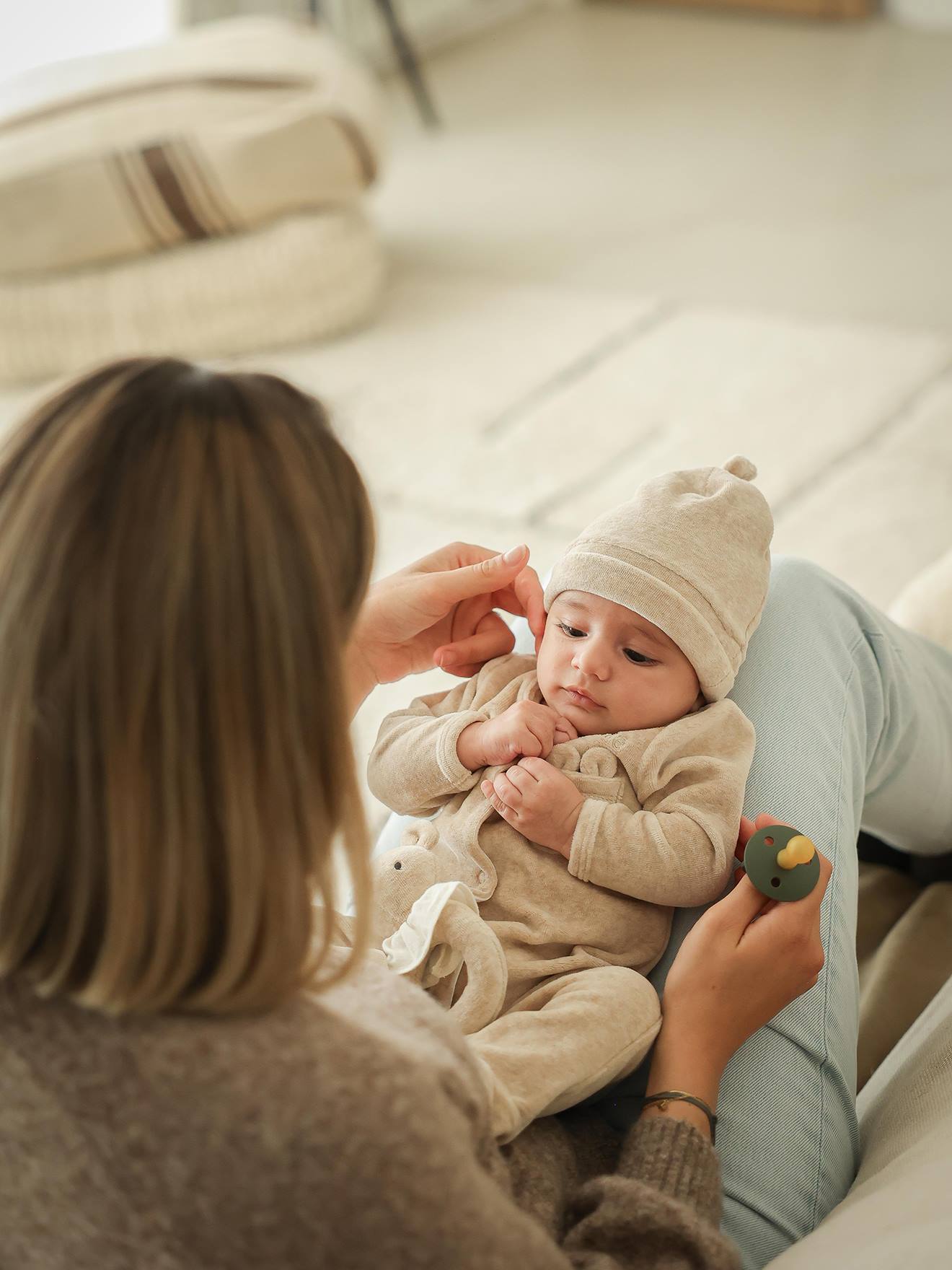 Baby-Geschenkset aus Strampler, Mütze & Rassel ENVIE DE FRAISE, personalisierbar beige Gr. 80